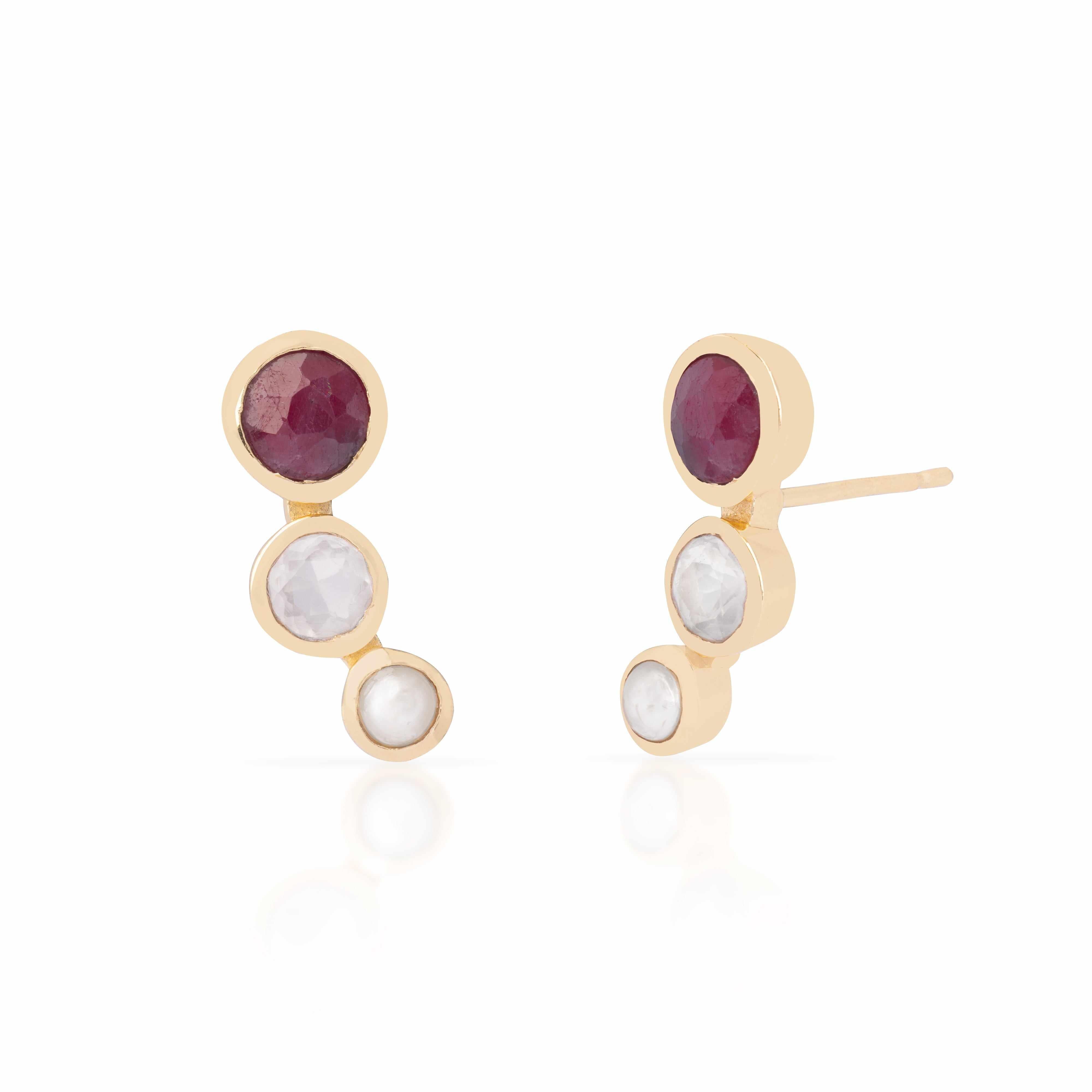 Gold Tarin  Smoky Quartz, Rose quartz, Pearl Crawler studs - Jewellery | Mezi | MEZI