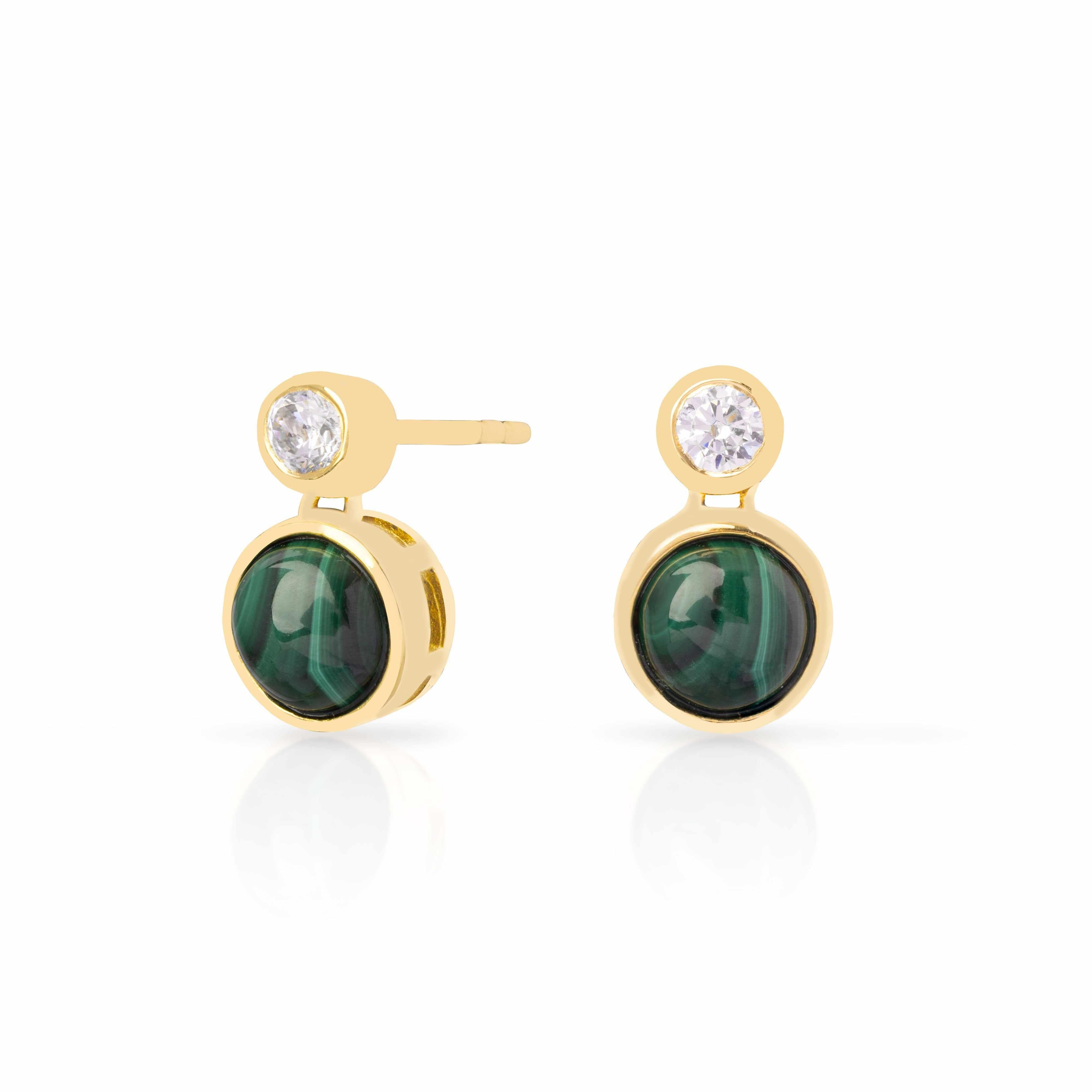 Palmer Malachite Cubic Zirconia Stud Earrings | MEZI