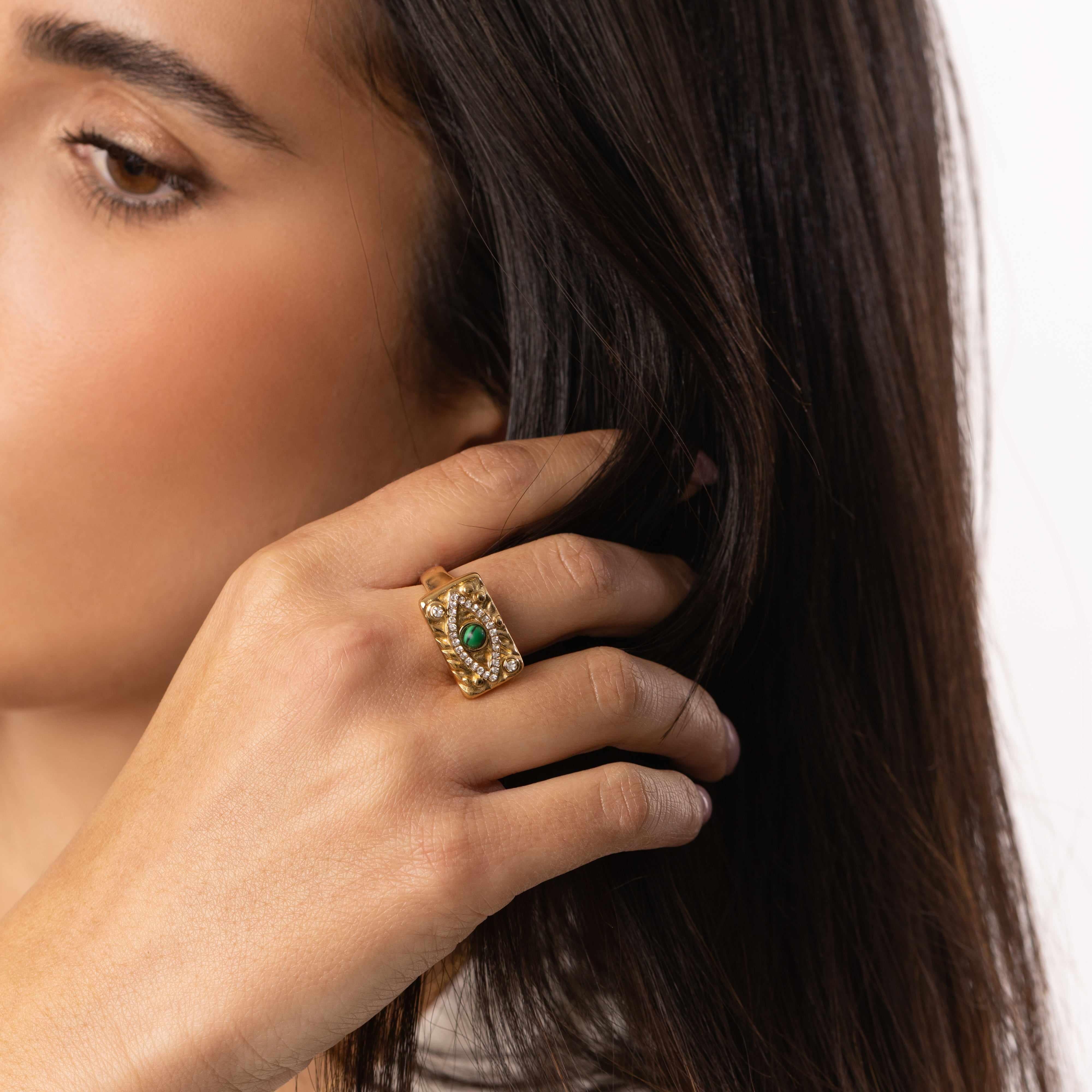 Waterproof Gold Tari Evil Eye Ring - Jewellery | Mezi | MEZI