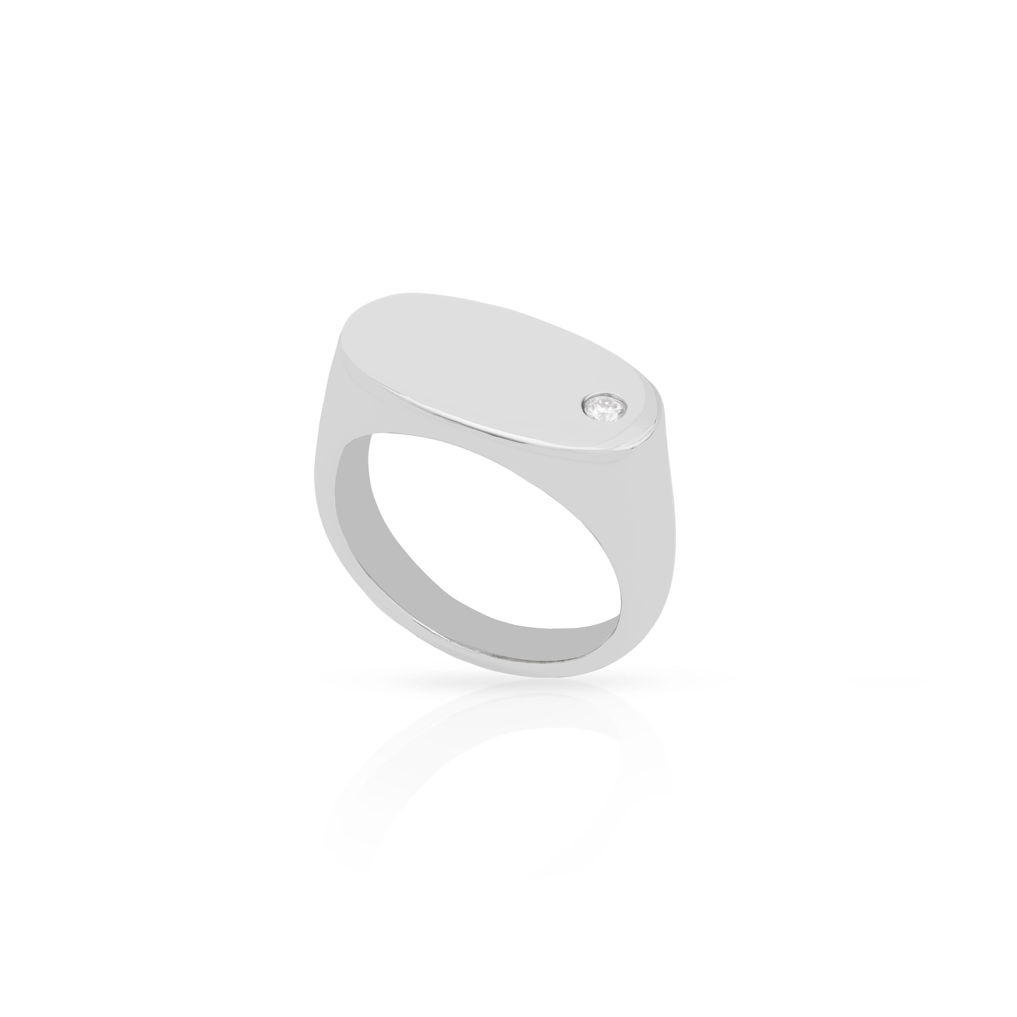 Oro Oval Moissanite Signet Ring Sterling Silver, Gold Vermeil Plating | MEZI