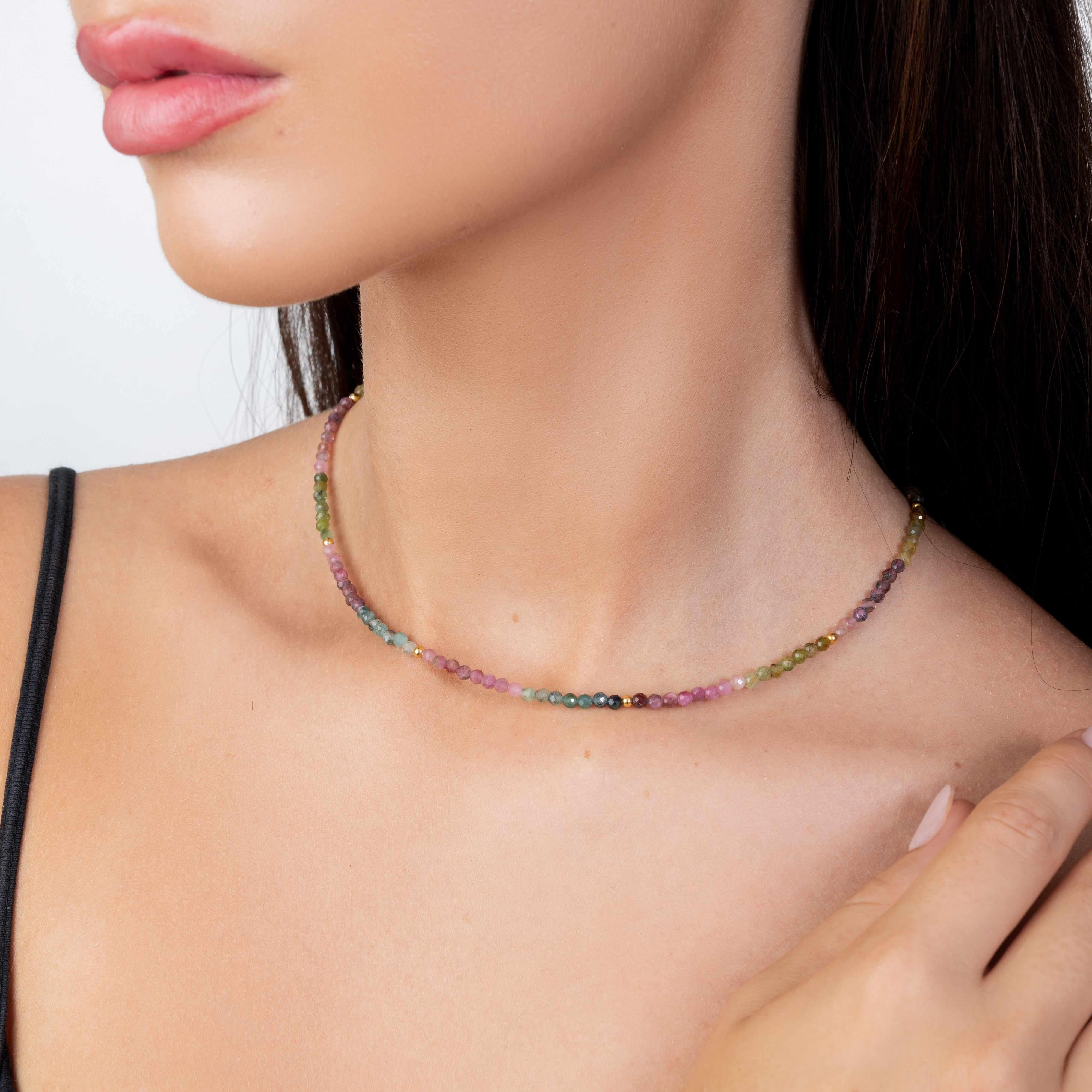 Gold Klara Natural Stone Beaded Necklace - Jewellery | Mezi | MEZI
