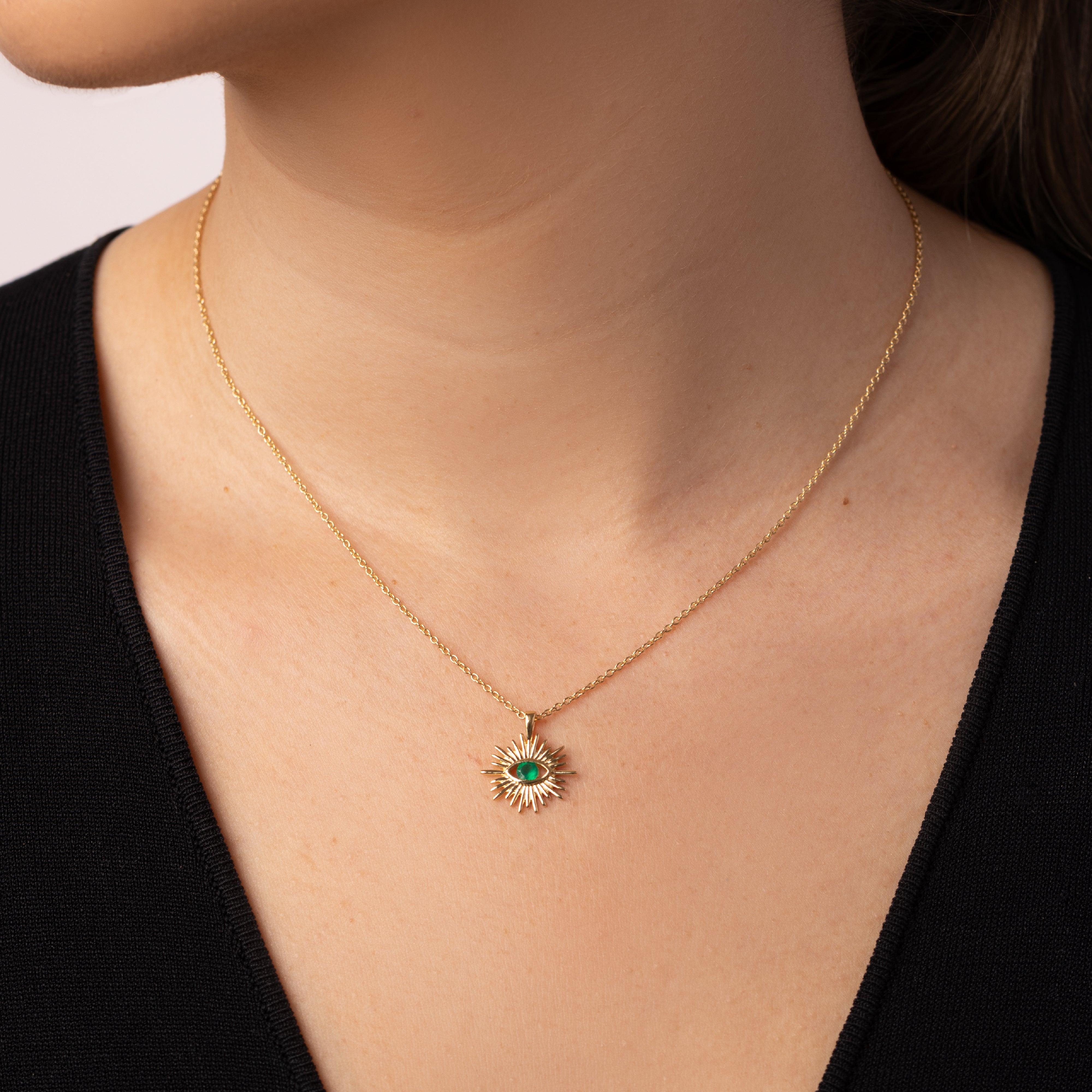 Selina Evil Eye Necklace – Gold Vermeil with Green Onyx | MEZI | MEZI