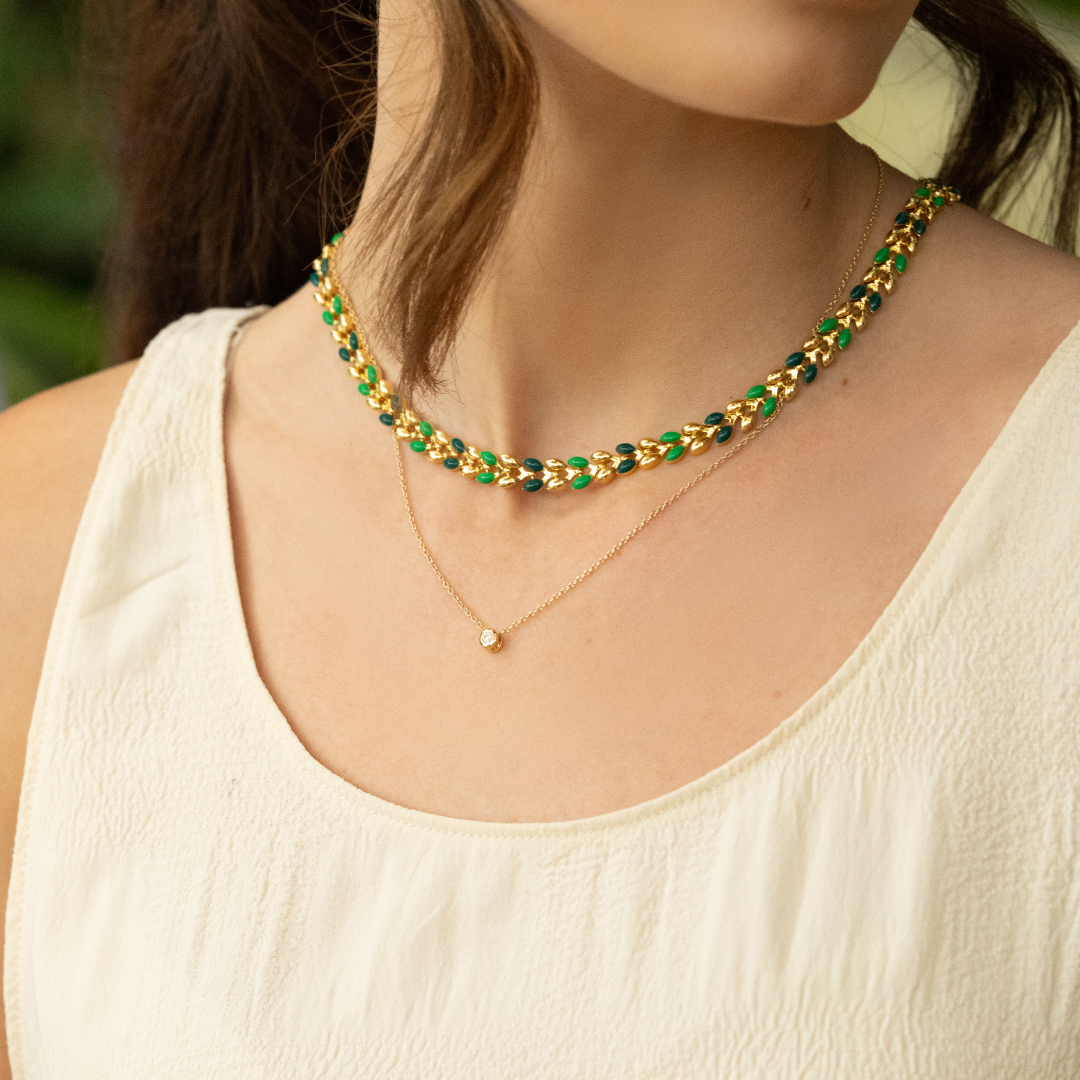 Gold Solace Green Enamel Necklace - Jewellery | Mezi | MEZI