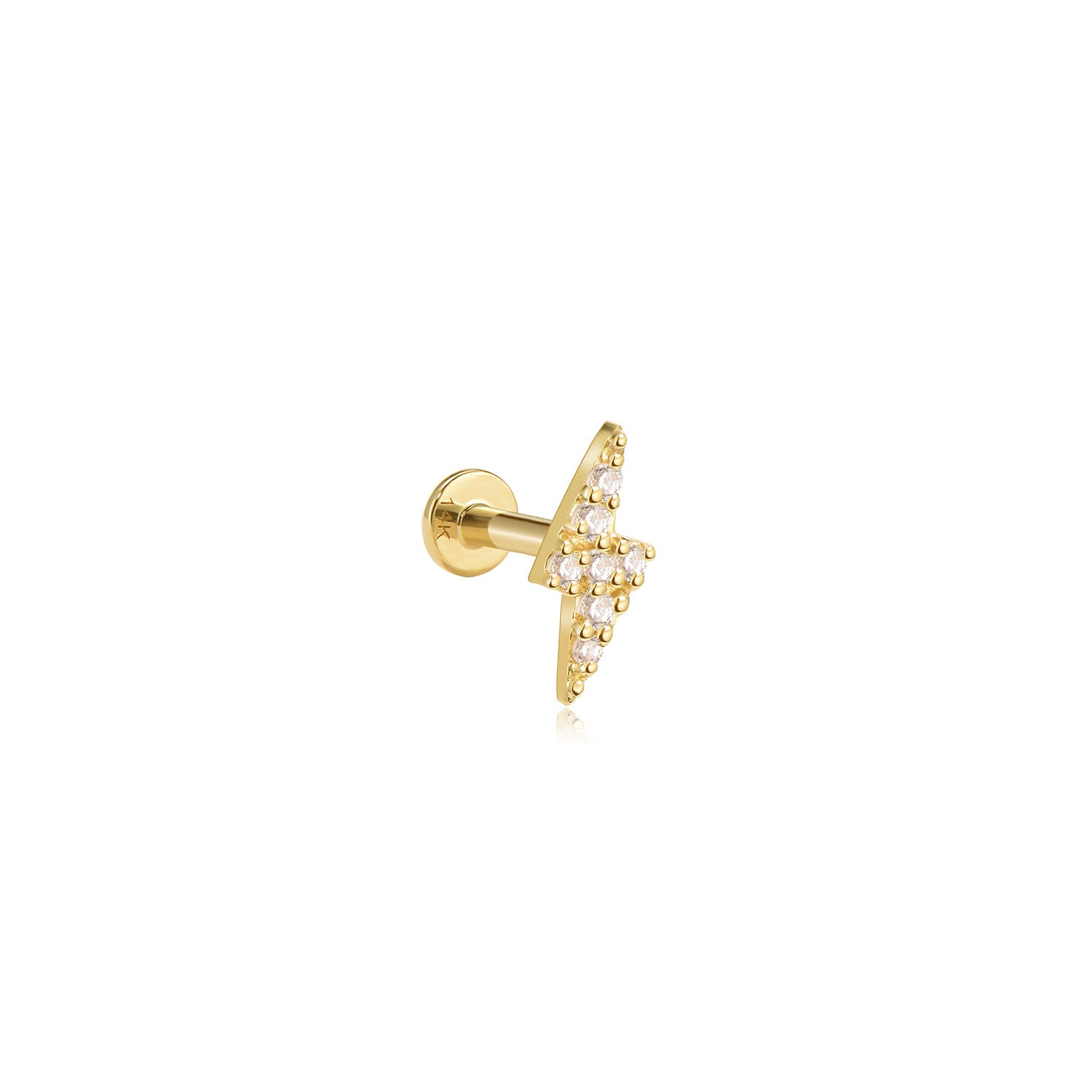 Terre Moissanite Lightning Bolt Labret – 14K Gold Flat Back Earring | MEZI | MEZI