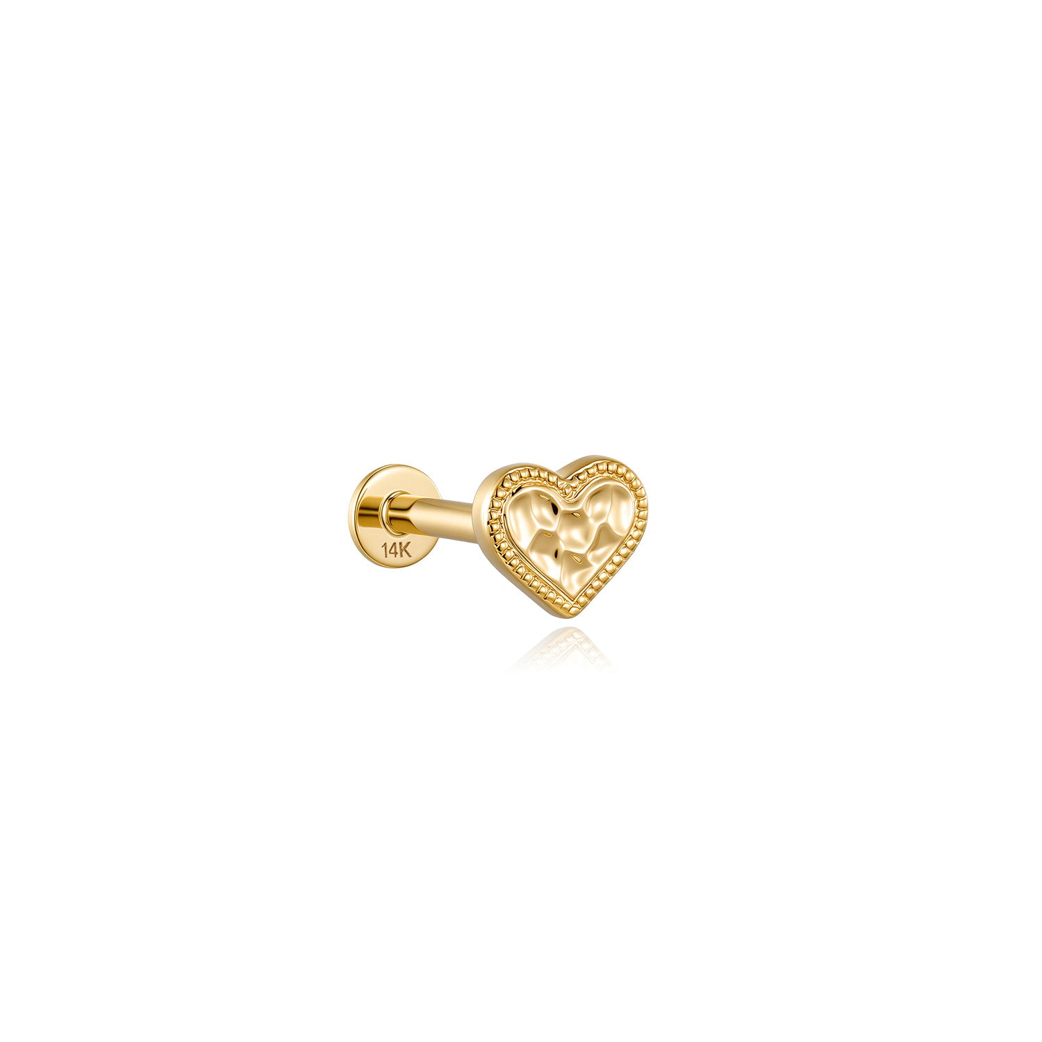 Geneva Heart Stud Earring – 14K Solid Gold Flat Back Labret