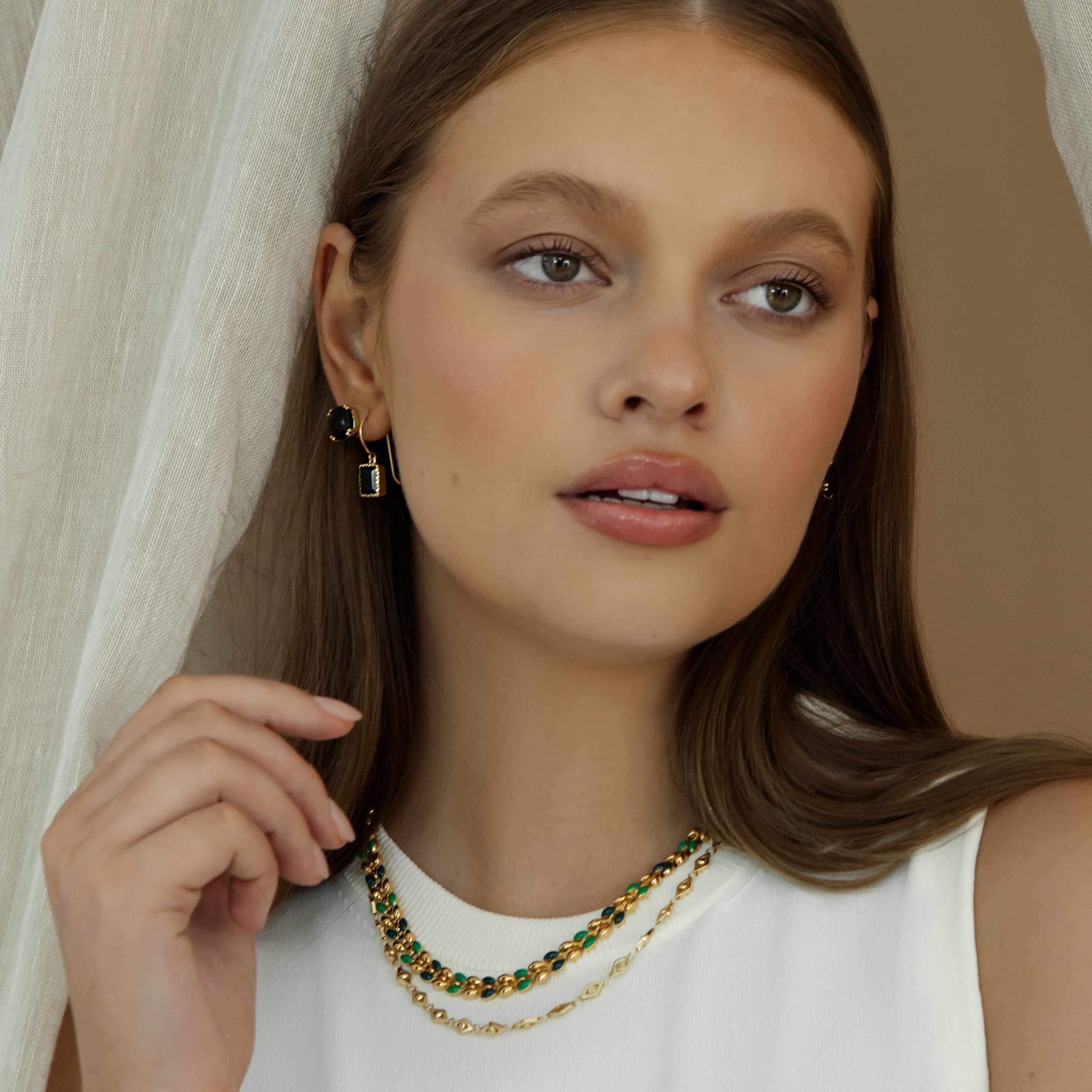 Sterling Silver Gold Pravo Natural Stone Earrings -Jewellery | Mezi | MEZI