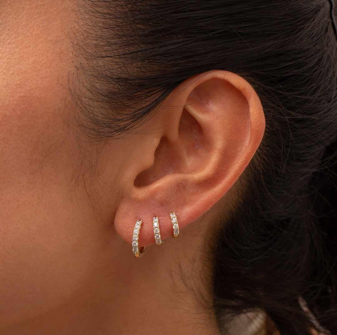 Avah crystal huggie earrings in Gold and Silver 6mm 8mm and 10mm sizes