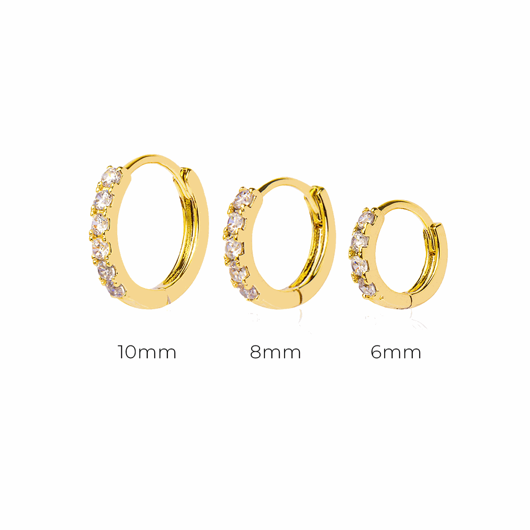 Avah crystal huggie earrings in Gold and Silver 6mm 8mm and 10mm sizes