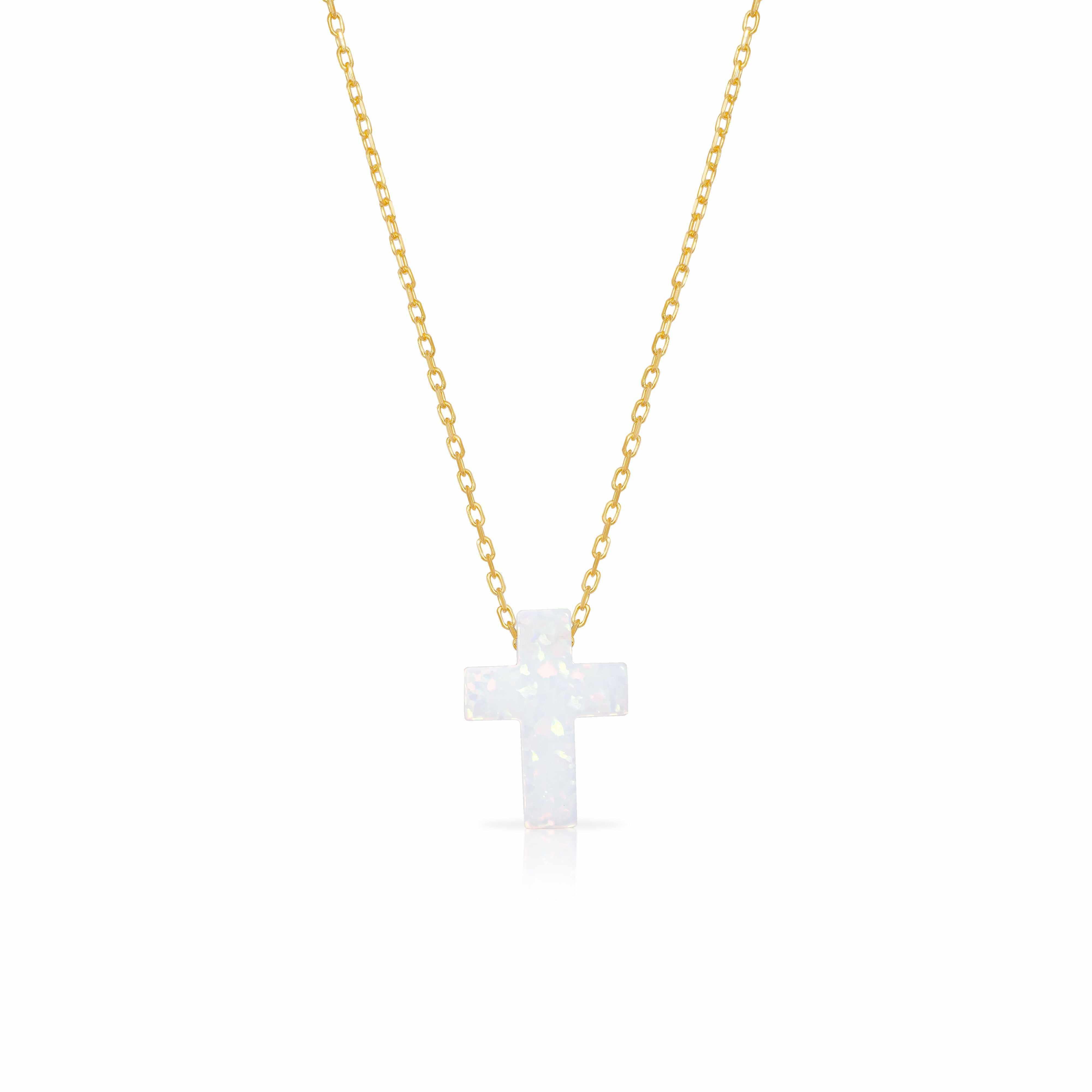 Cross opalite gold necklace