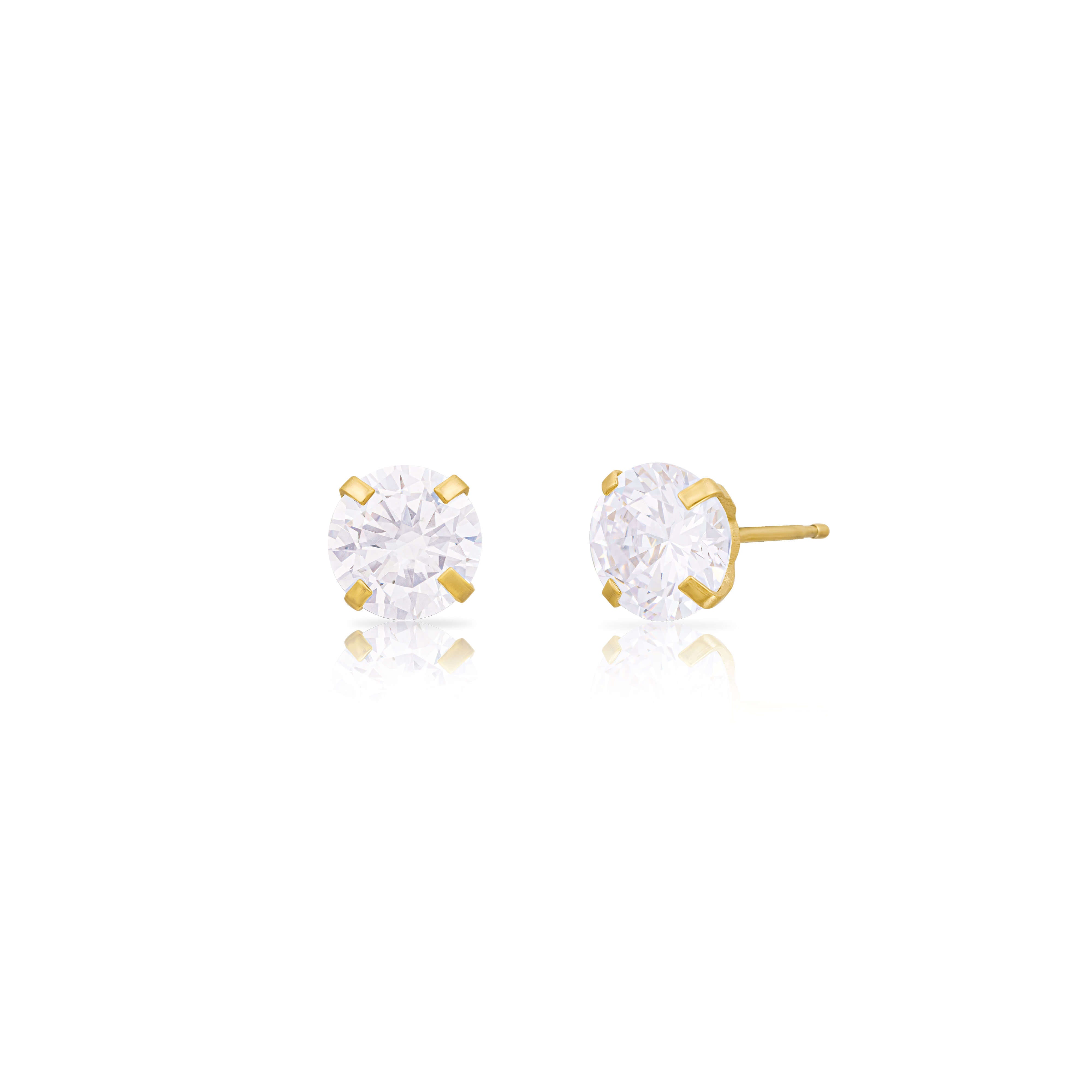 Cubic zirconia gold base round studs