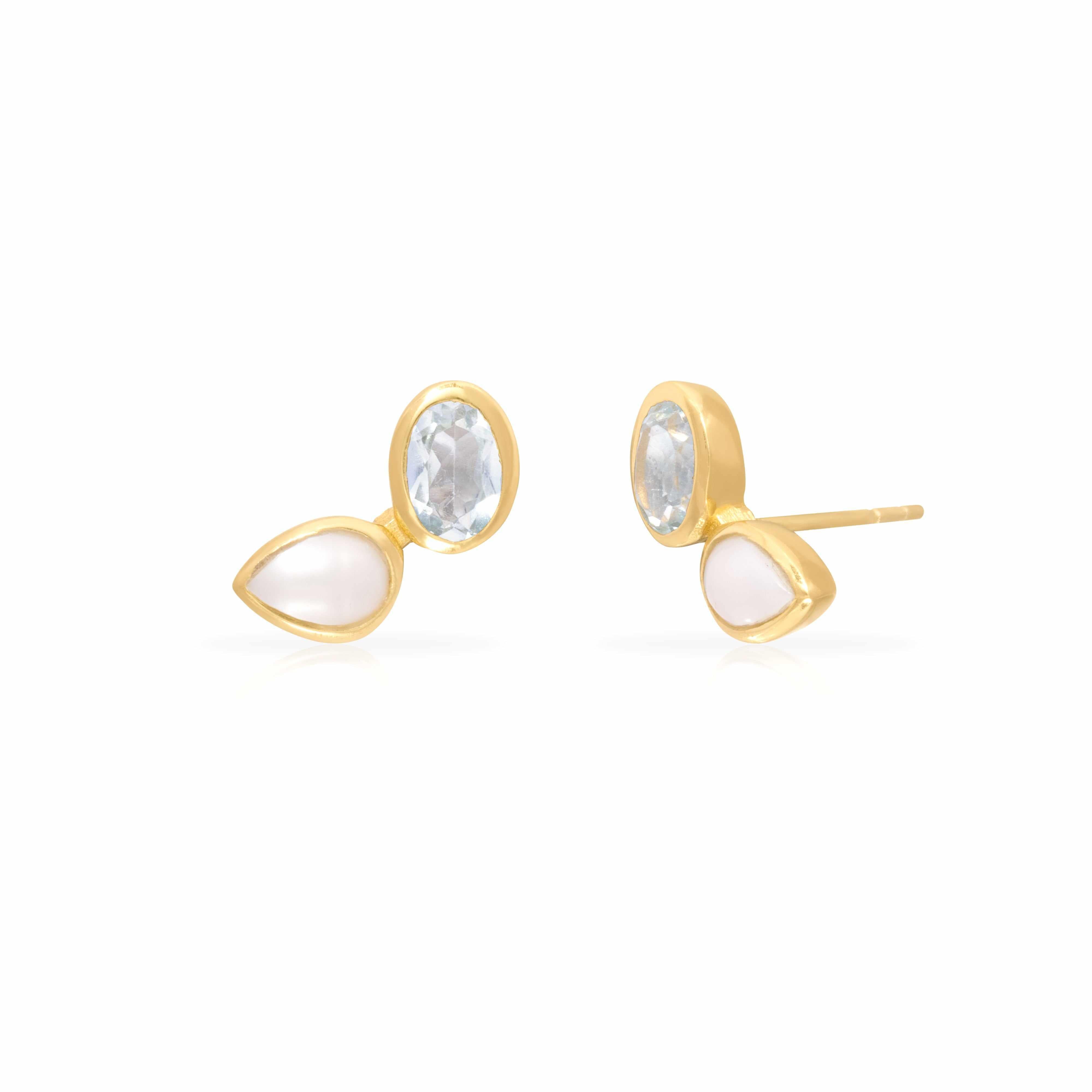 Ariya semi-precious sterling silver gold plated stud earrings