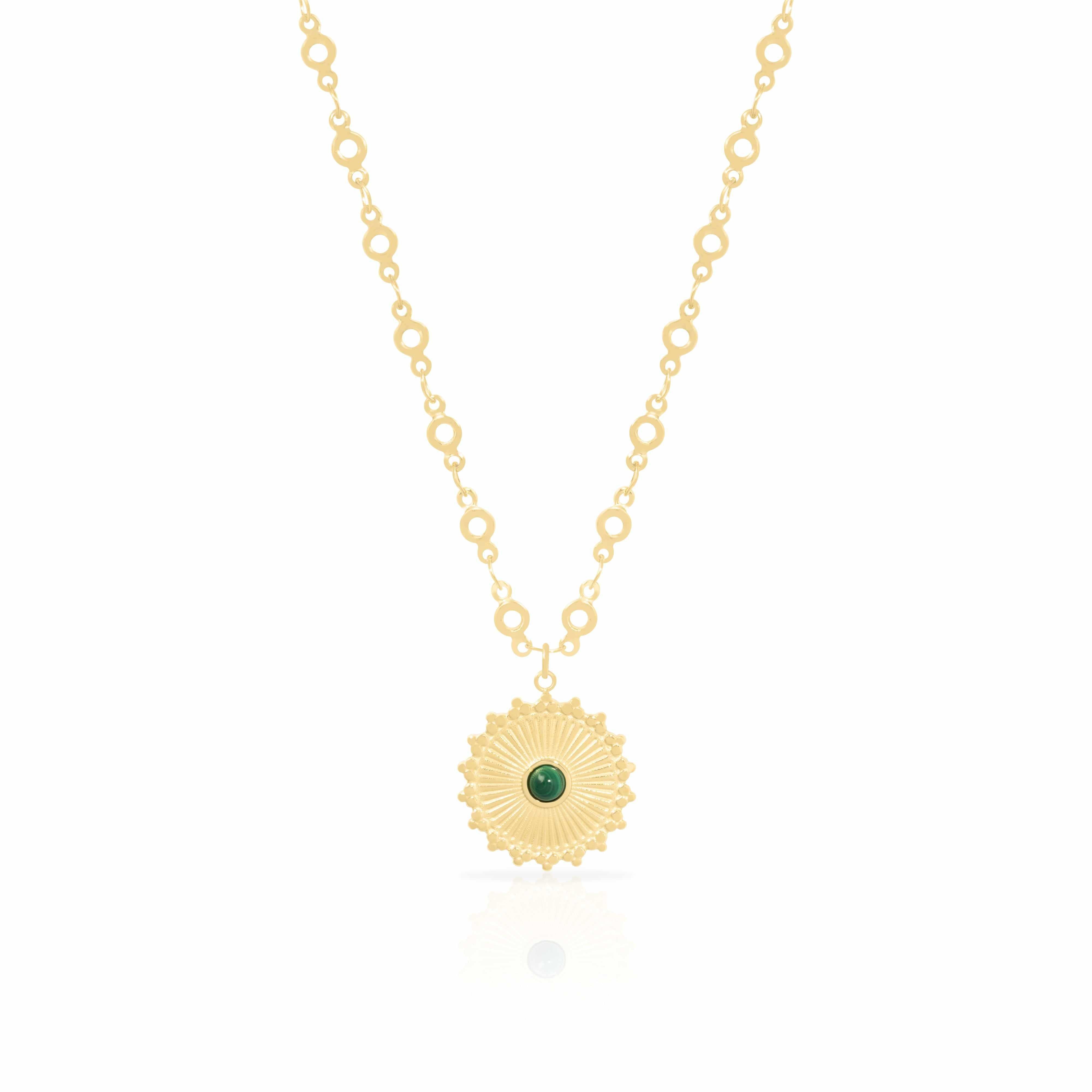 Yonah Coin Pendant Necklace – Pearl or Malachite | MEZI | MEZI