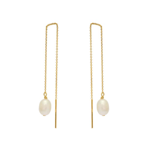 Earring thread pearl gold sterling silver - gold plated