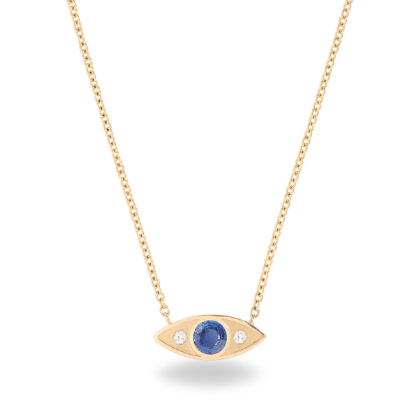 Evil eye gold diamond & natural blue sapphire pendant (PRE-ORDER)