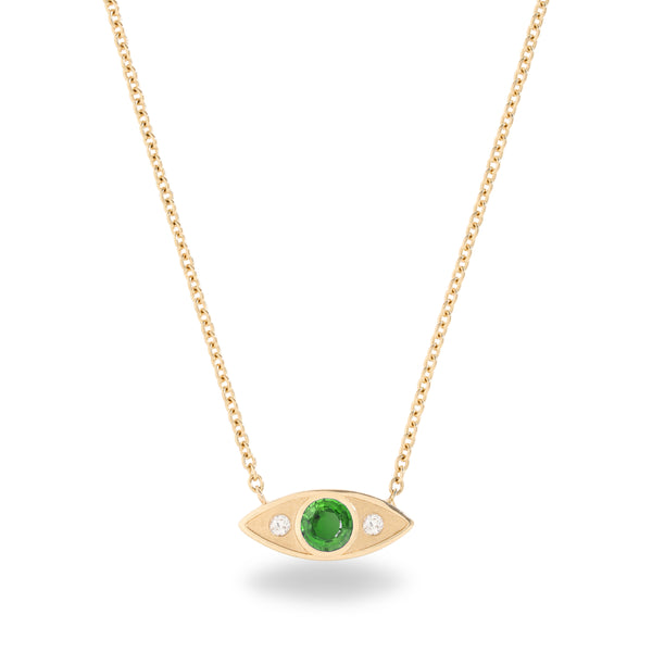 Evil eye green sapphire gold pendant