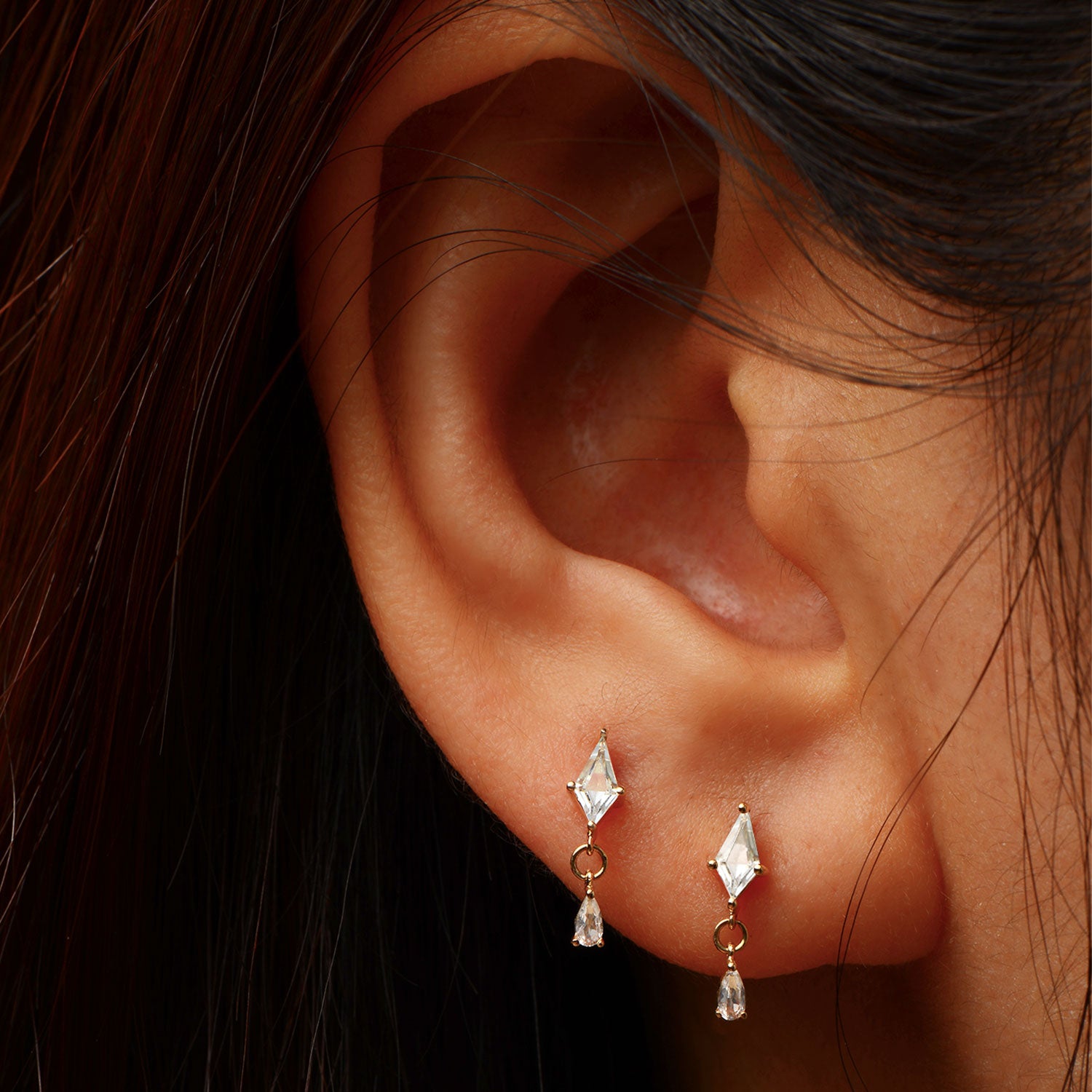 Lima CZ Drop Labret Earring – 14K Gold Flat Back | MEZI | MEZI