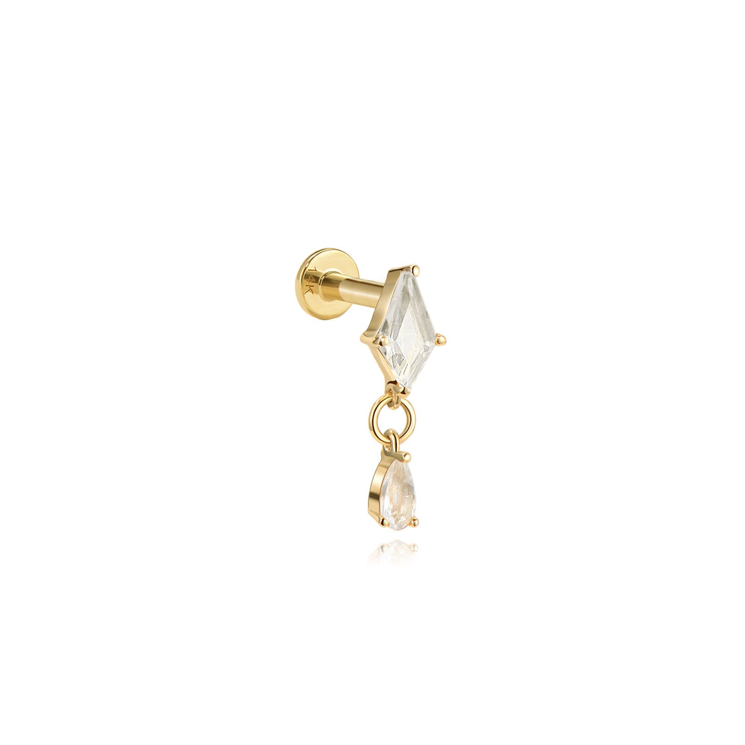 Lima CZ Drop Labret Earring – 14K Gold Flat Back | MEZI | MEZI