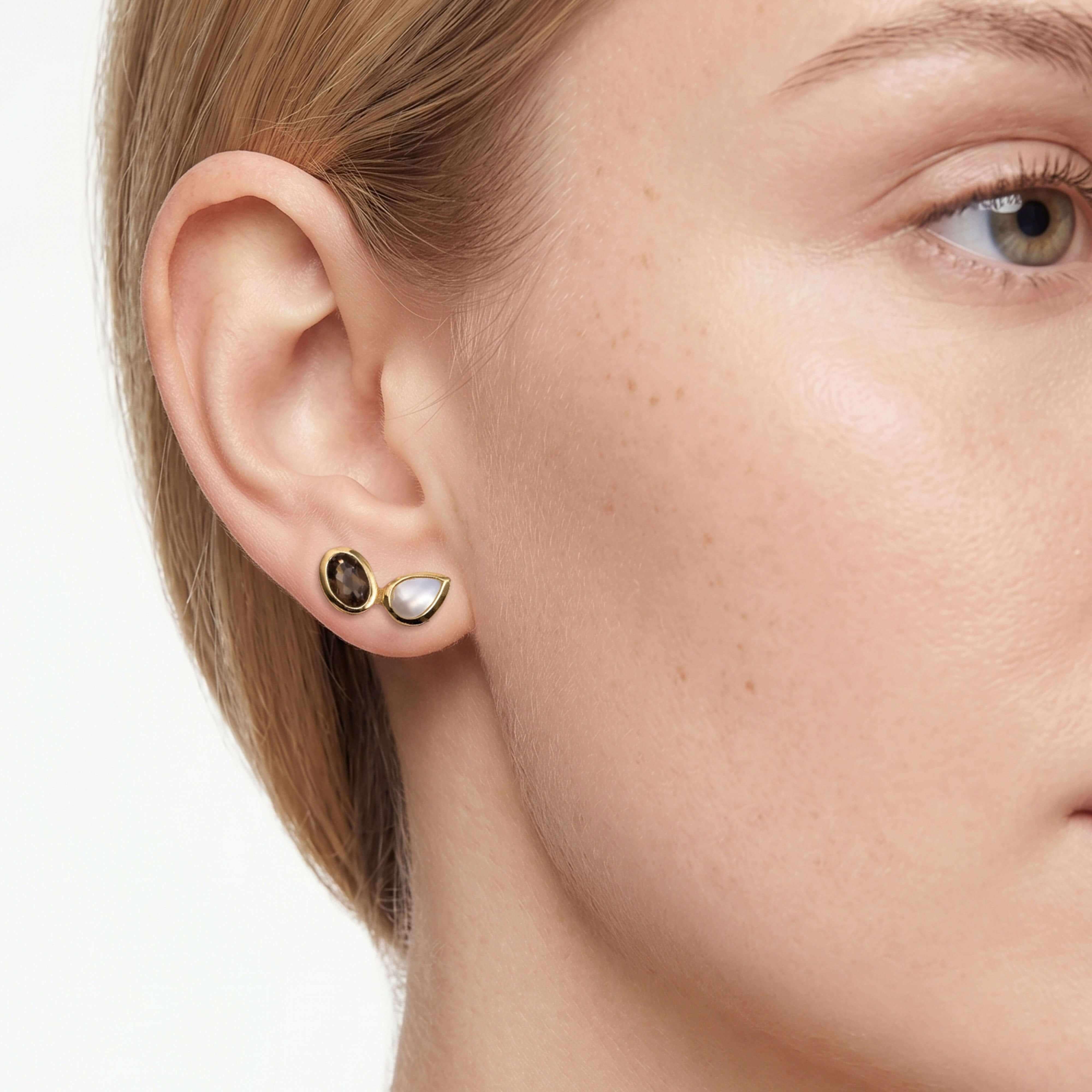 Ariya semi-precious sterling silver gold plated stud earrings