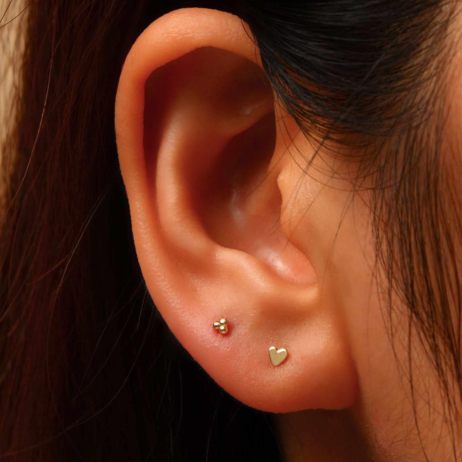 Flam Mini Trio Ball Labret Earring – 14K Gold Flat Back | MEZI | MEZI