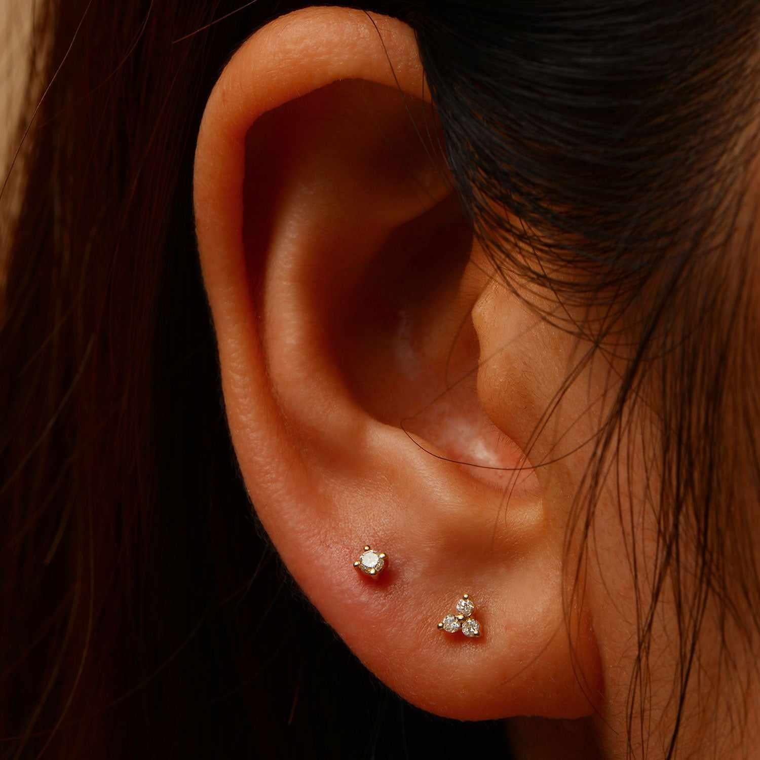 Oslo Trio Moissanite Labret Earring – 14K Gold Flat Back | MEZI | MEZI