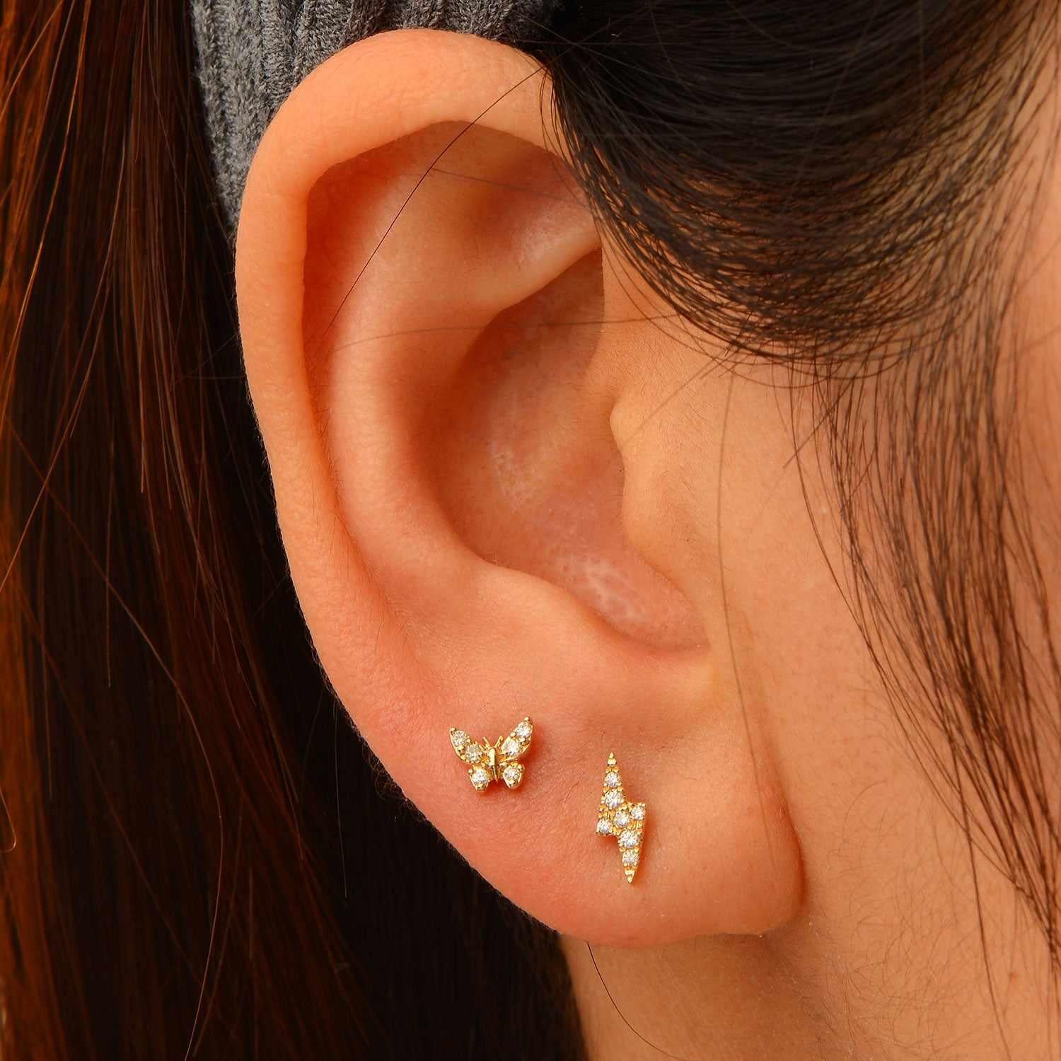 Paro Crystal Butterfly Labret Stud Earring – 14K Gold Flat Back | MEZI | MEZI