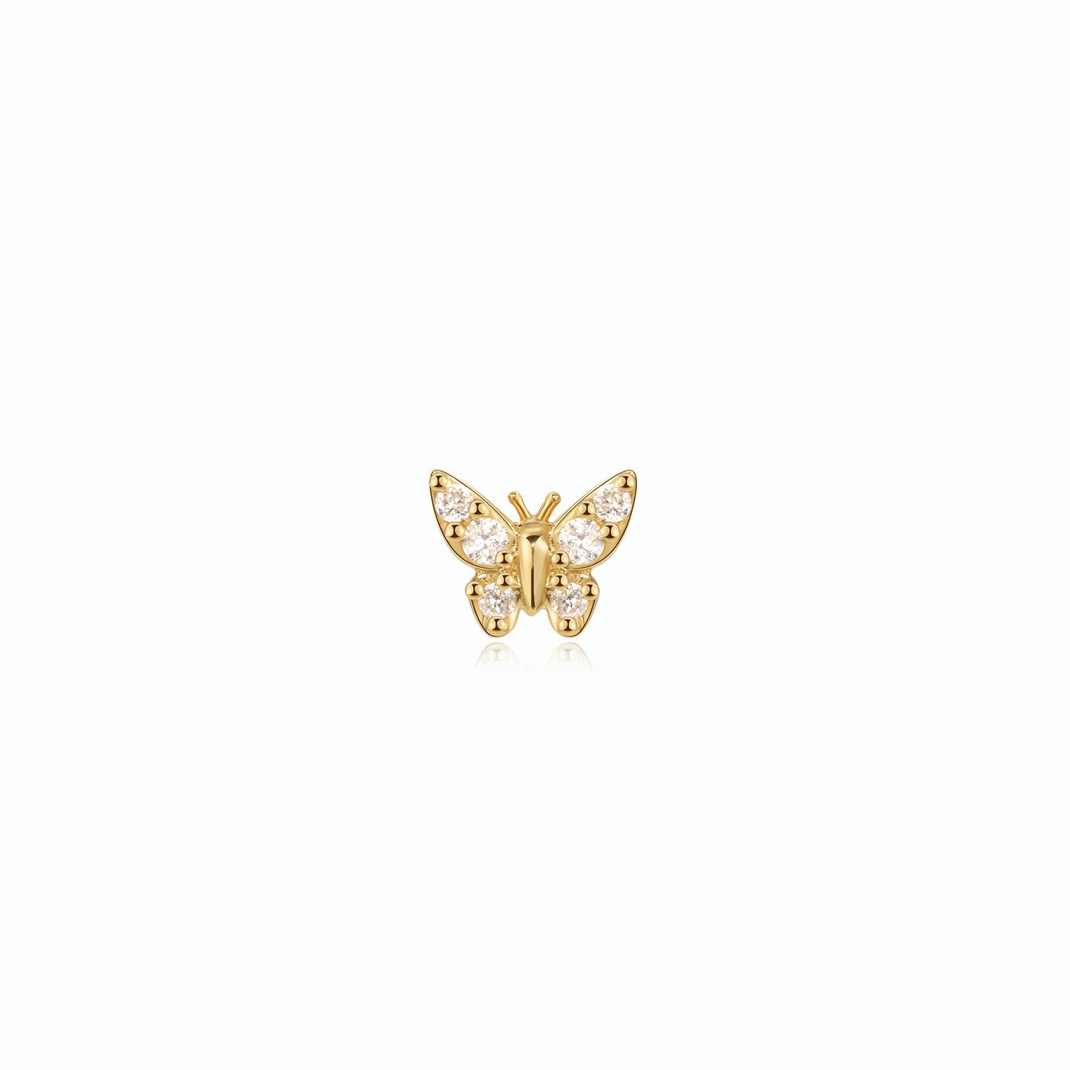 Paro Crystal Butterfly Stud Earring – 14K Solid Gold Flat Back