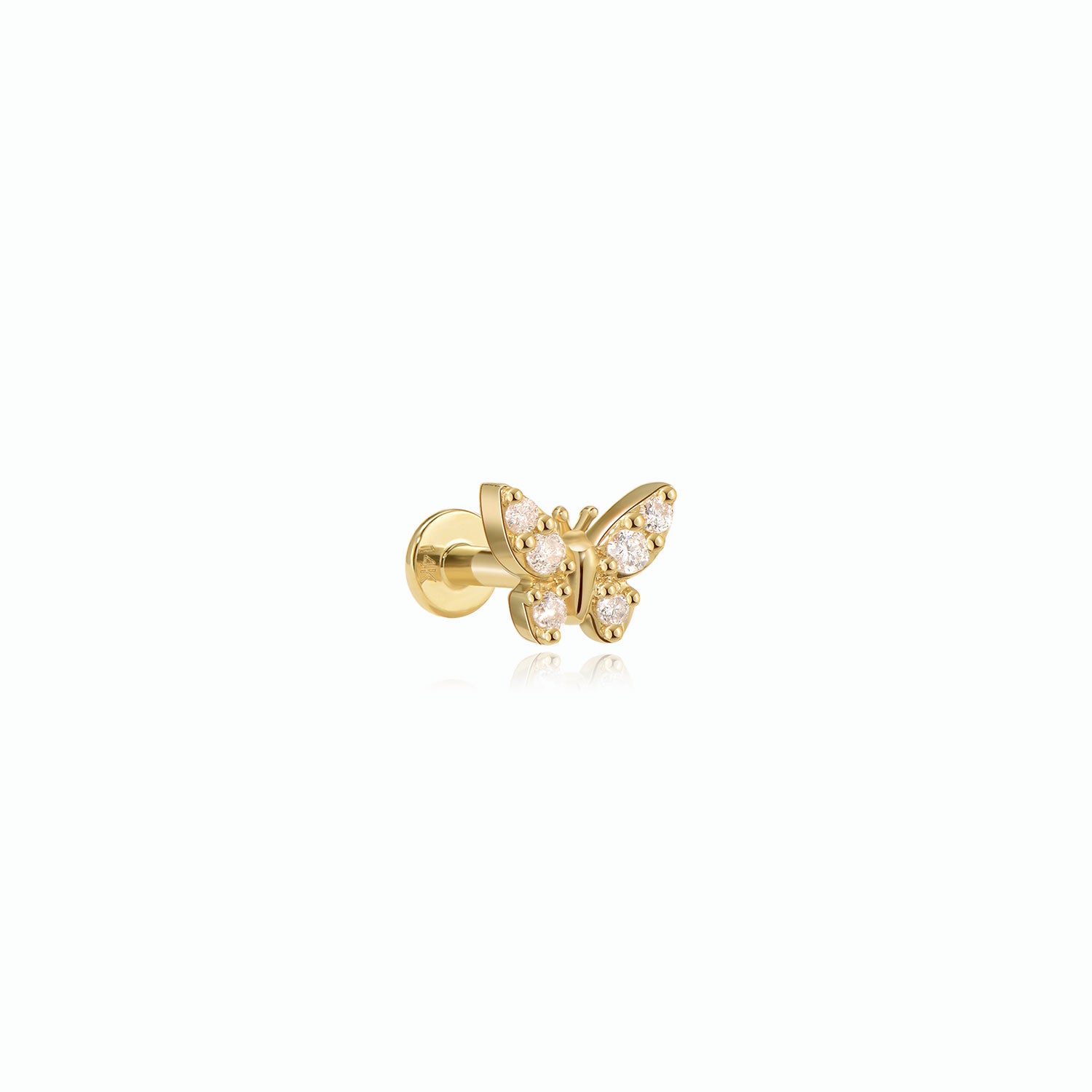 Paro Crystal Butterfly Labret Stud Earring – 14K Gold Flat Back | MEZI | MEZI