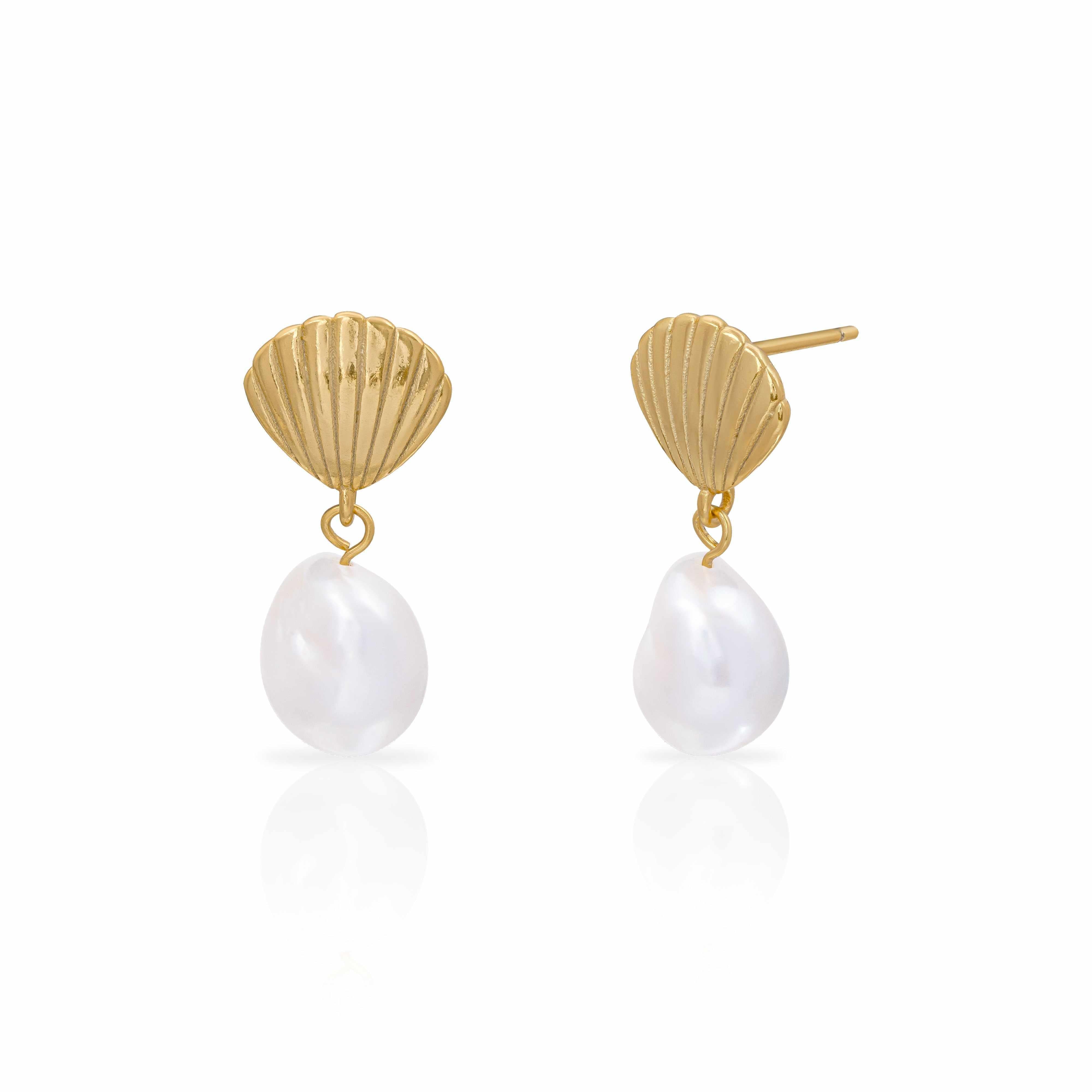 Vena shell freshwater pearl sterling silver gold vermeil earrings