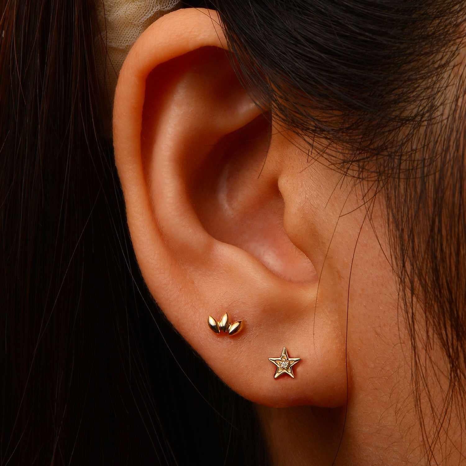 Reno Crystal Star Labret Earring – 14K Gold Flat Back | MEZI | MEZI