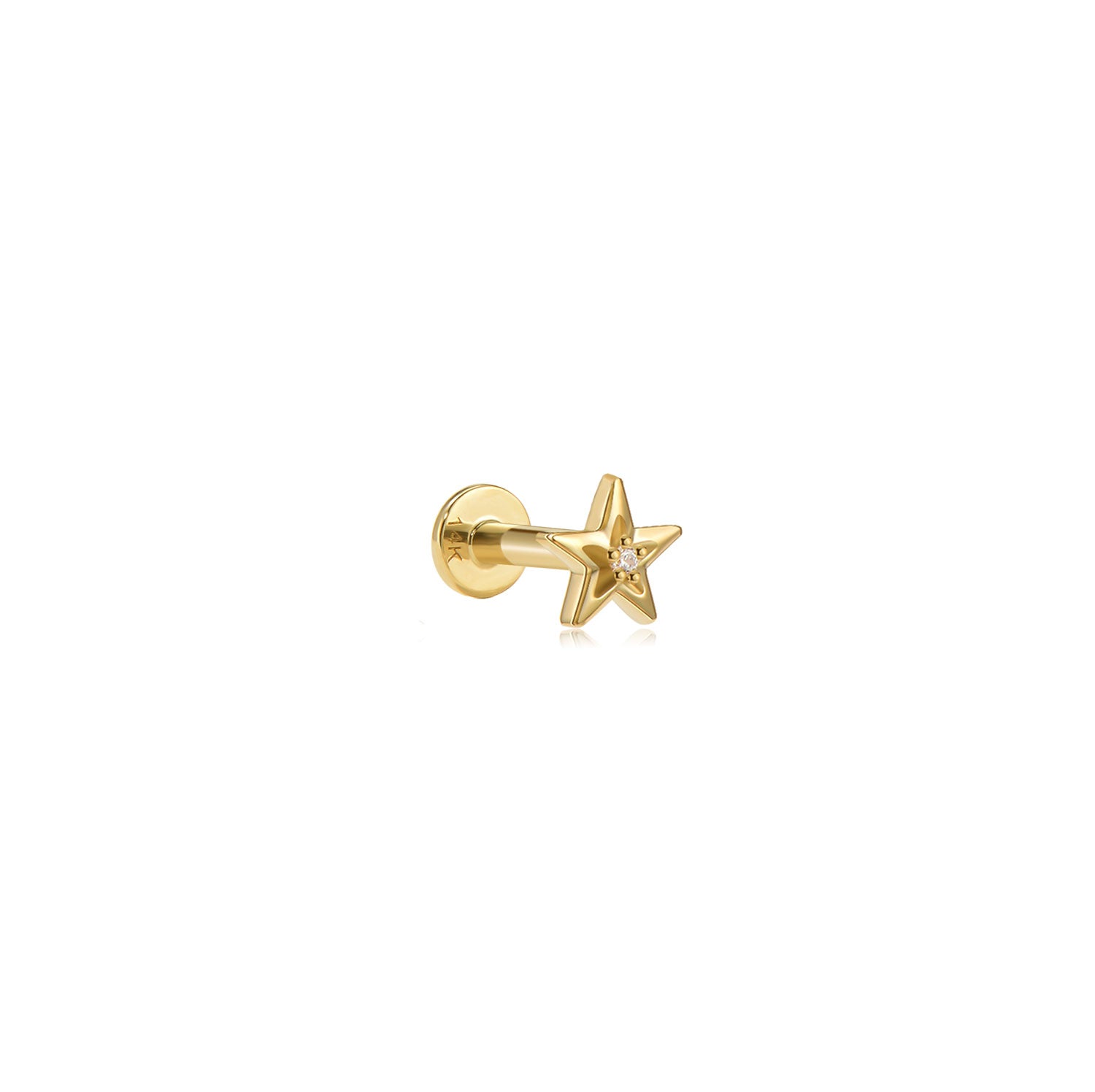 Reno Crystal Star Labret Earring – 14K Gold Flat Back | MEZI | MEZI