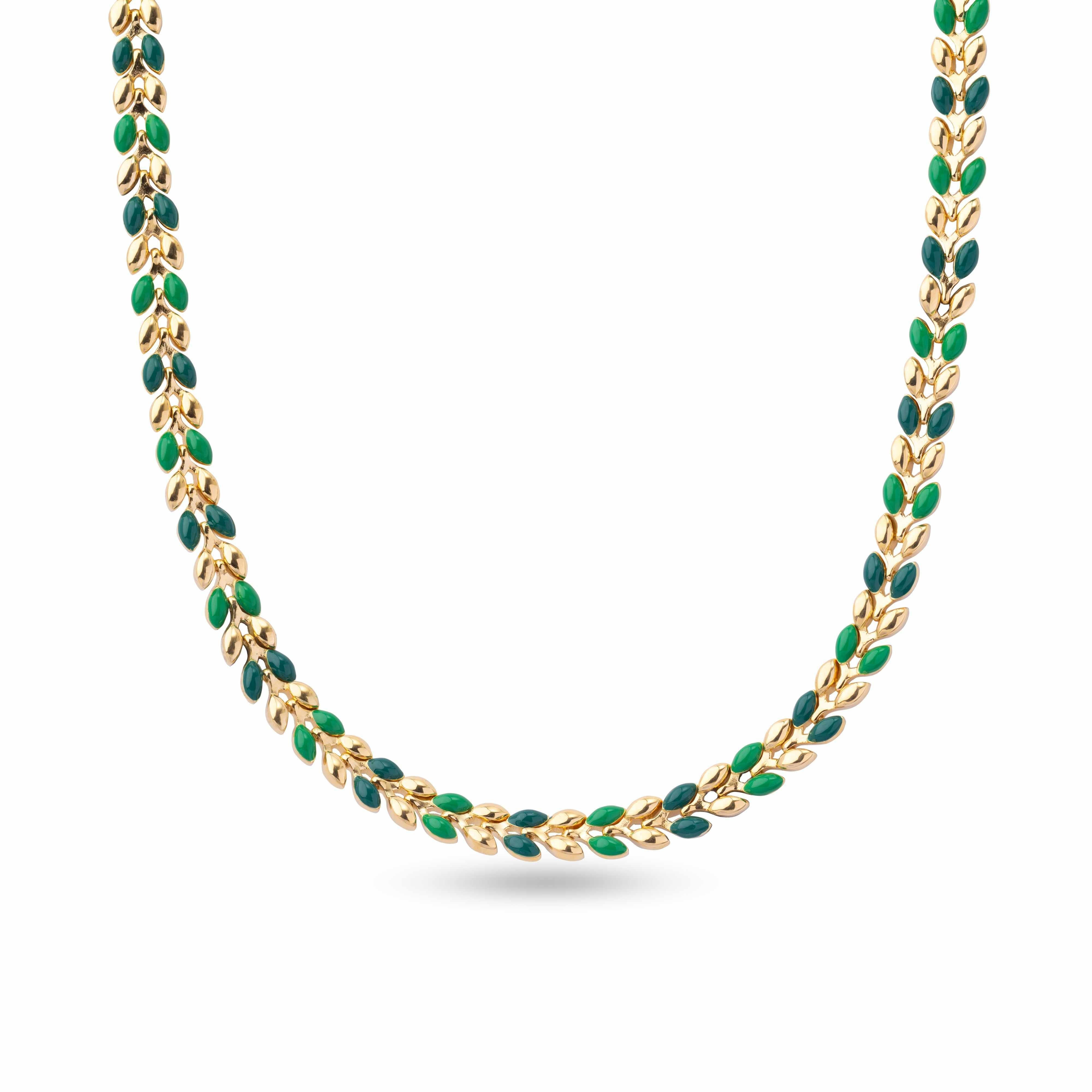 Gold Solace Green Enamel Necklace - Jewellery | Mezi  | MEZI