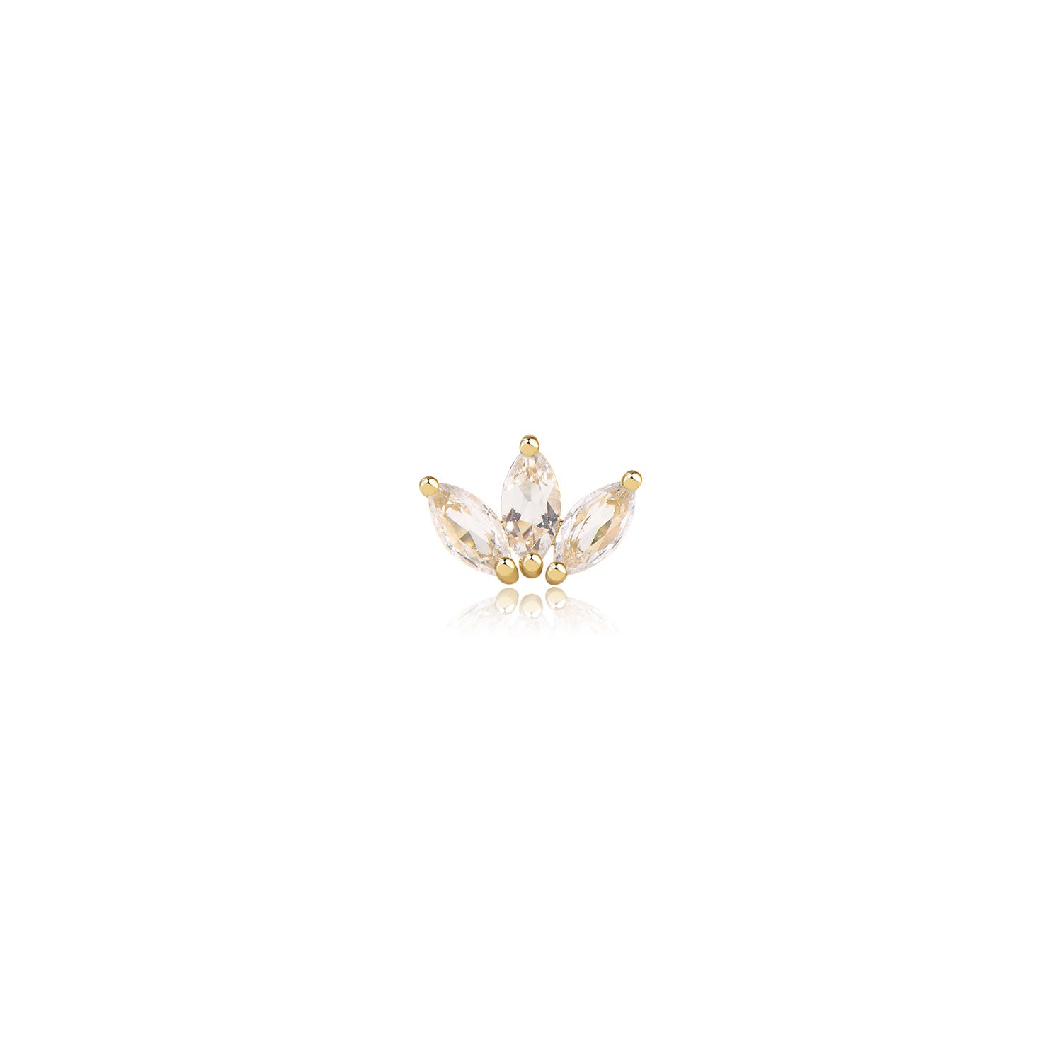 Vigo CZ Leaf Labret Earring – 14K Solid Gold Flat Back