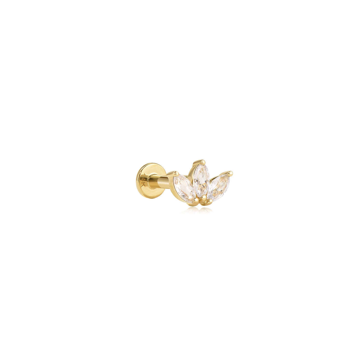 Vigo CZ Leaf Labret Earring – 14K Gold Flat Back | MEZI | MEZI