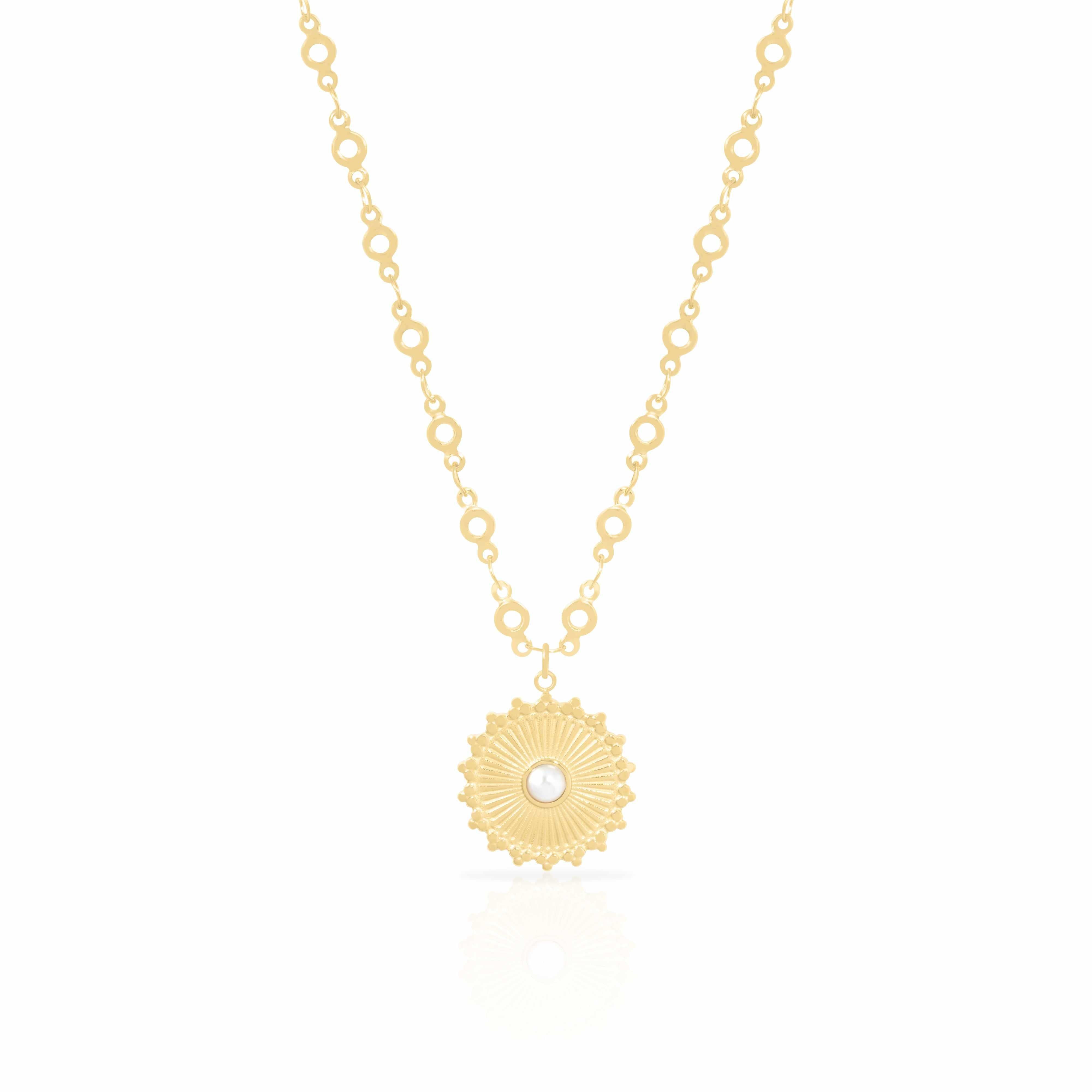 Yonah Coin Pendant Necklace – Pearl or Malachite | MEZI | MEZI