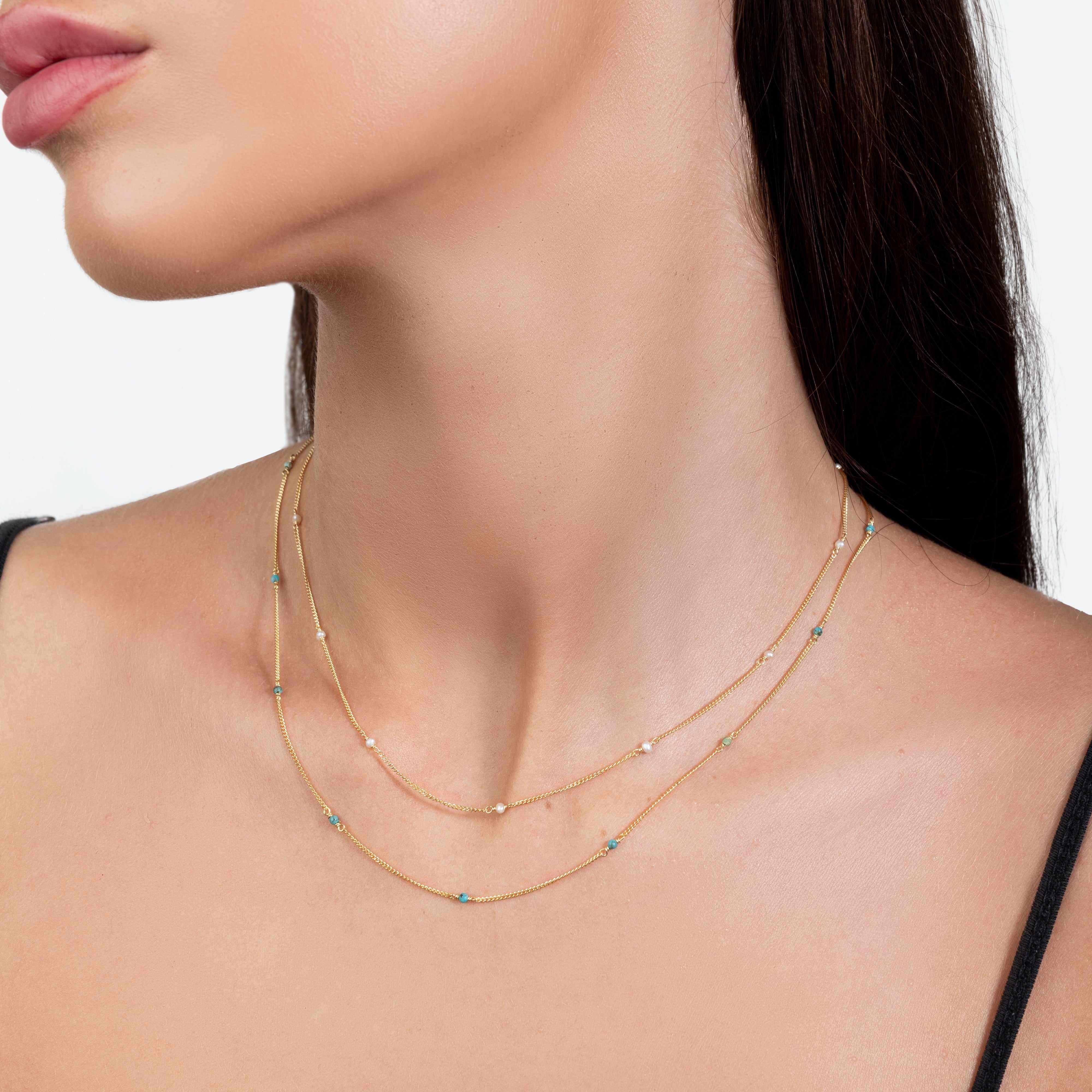 Gold Amalia Natural Stone Necklace - Jewellery | Mezi | MEZI