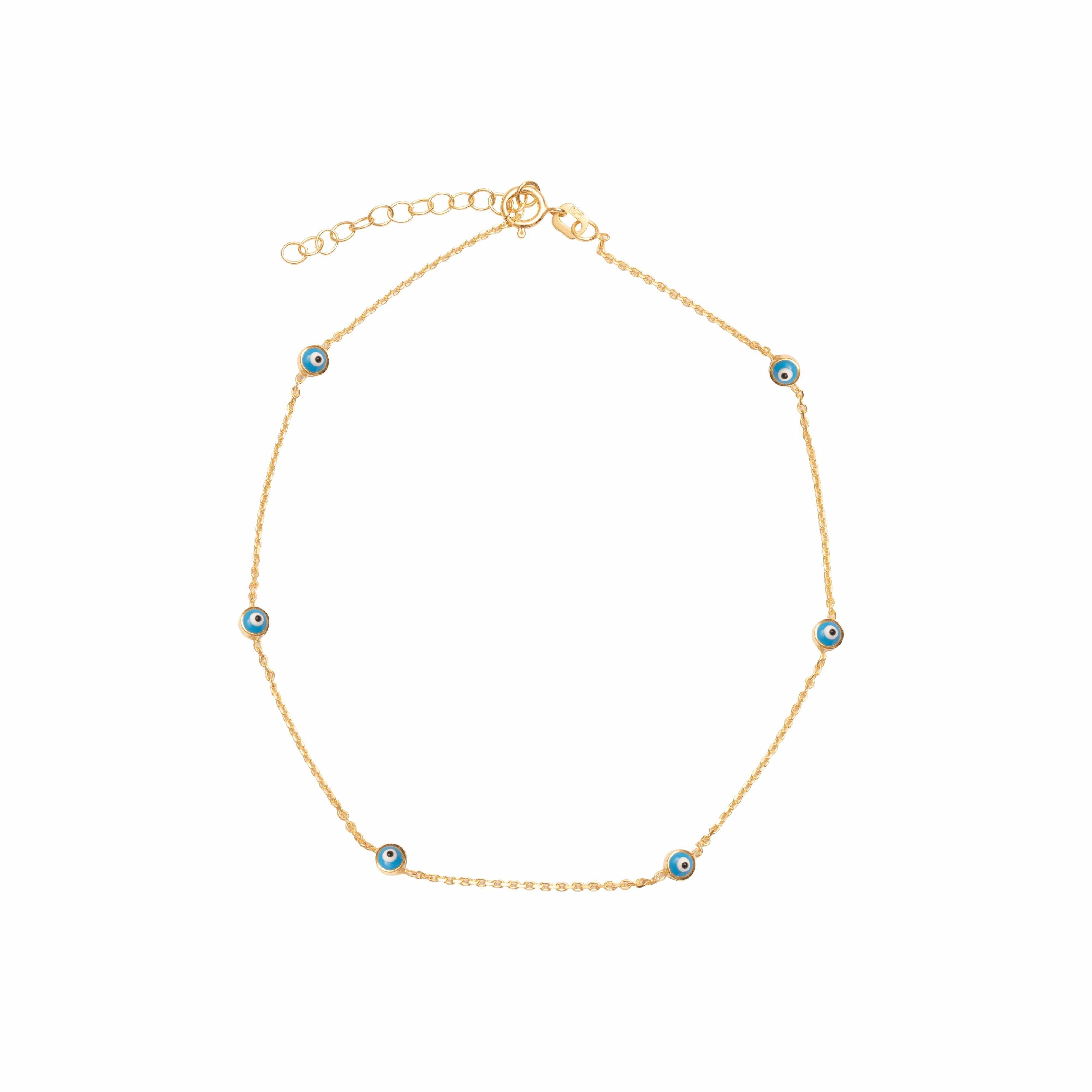 Sterling Silver Gold Vermeil Evil Eye Anklet - Jewellery - Mezi  | MEZI