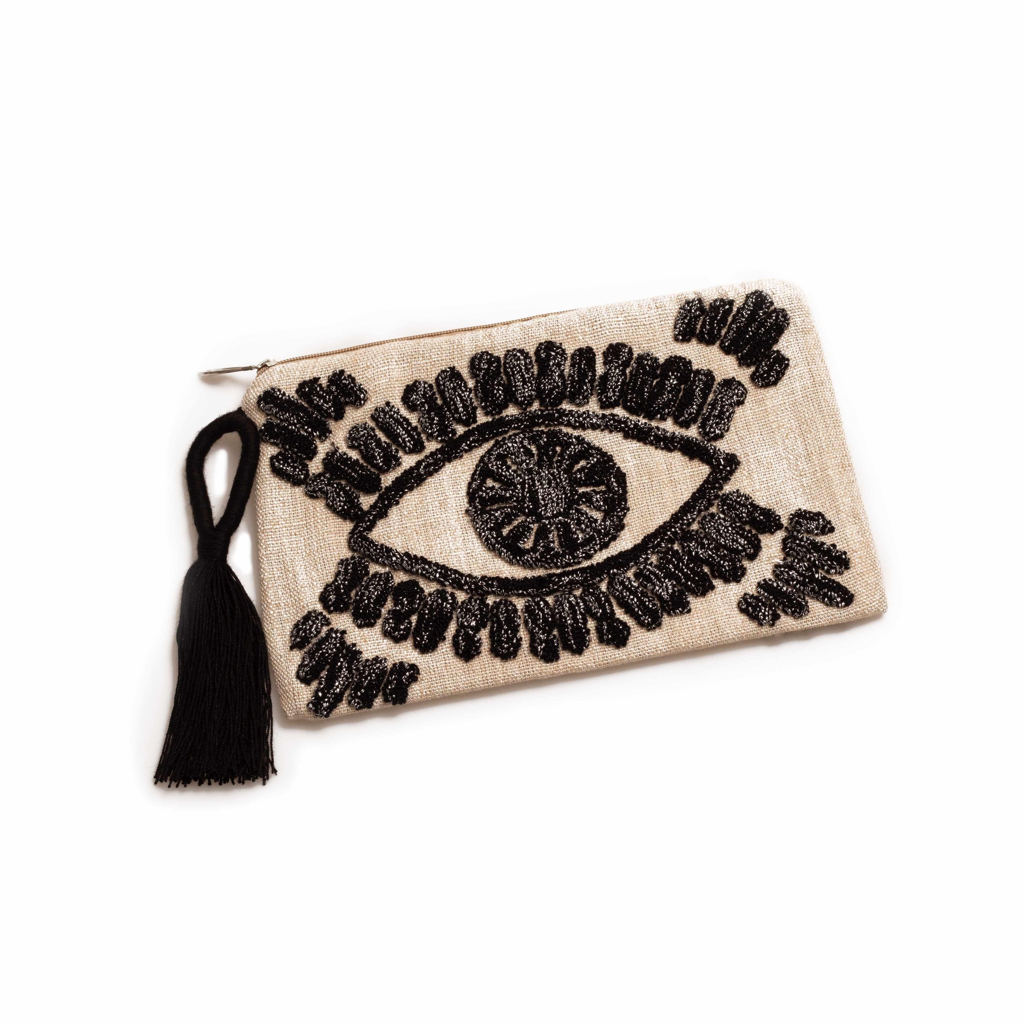 Clutch Bag Evil Eye Linen Clutch Bag - Jewellery | Mezi | MEZI