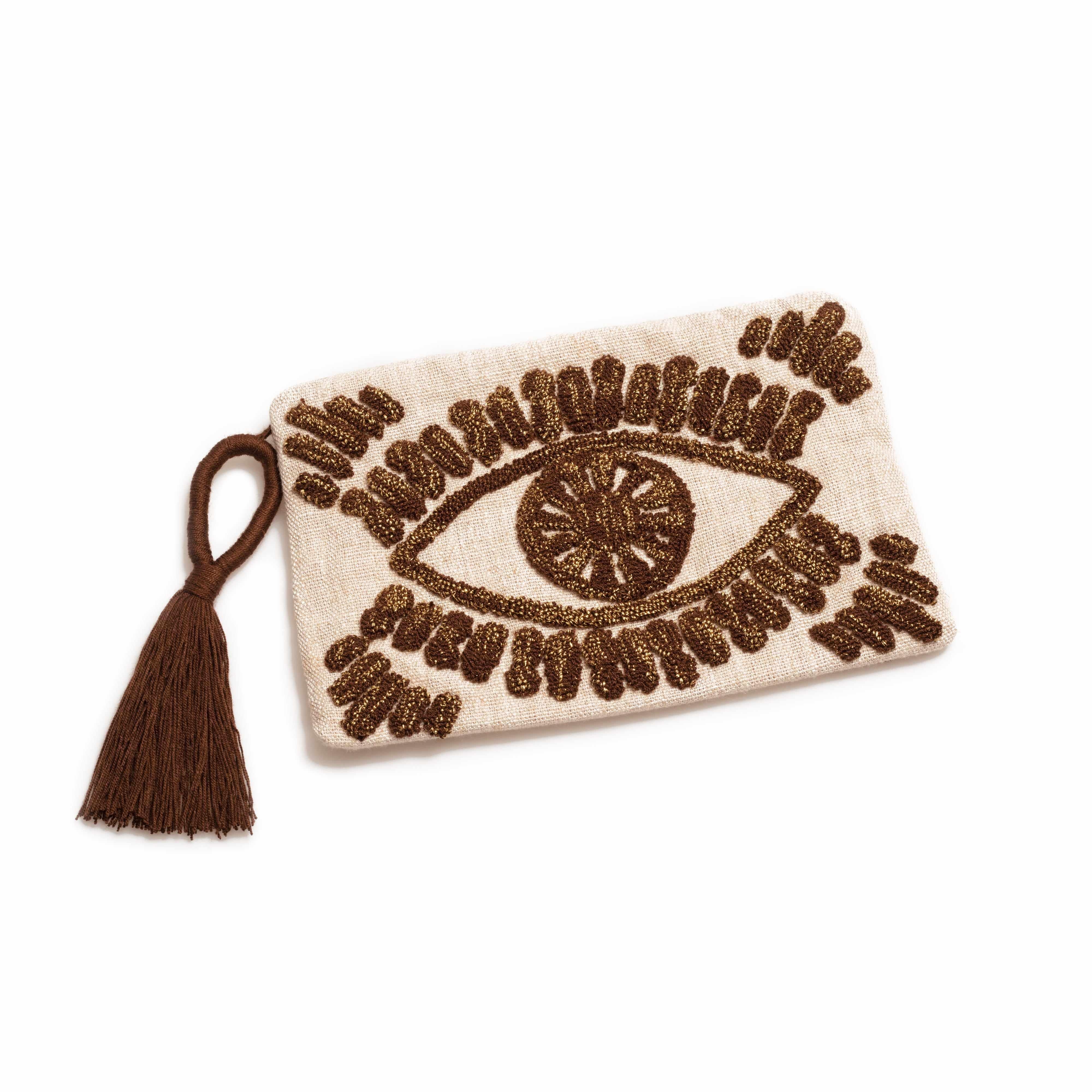 Clutch Bag Evil Eye Linen Clutch Bag - Jewellery | Mezi | MEZI