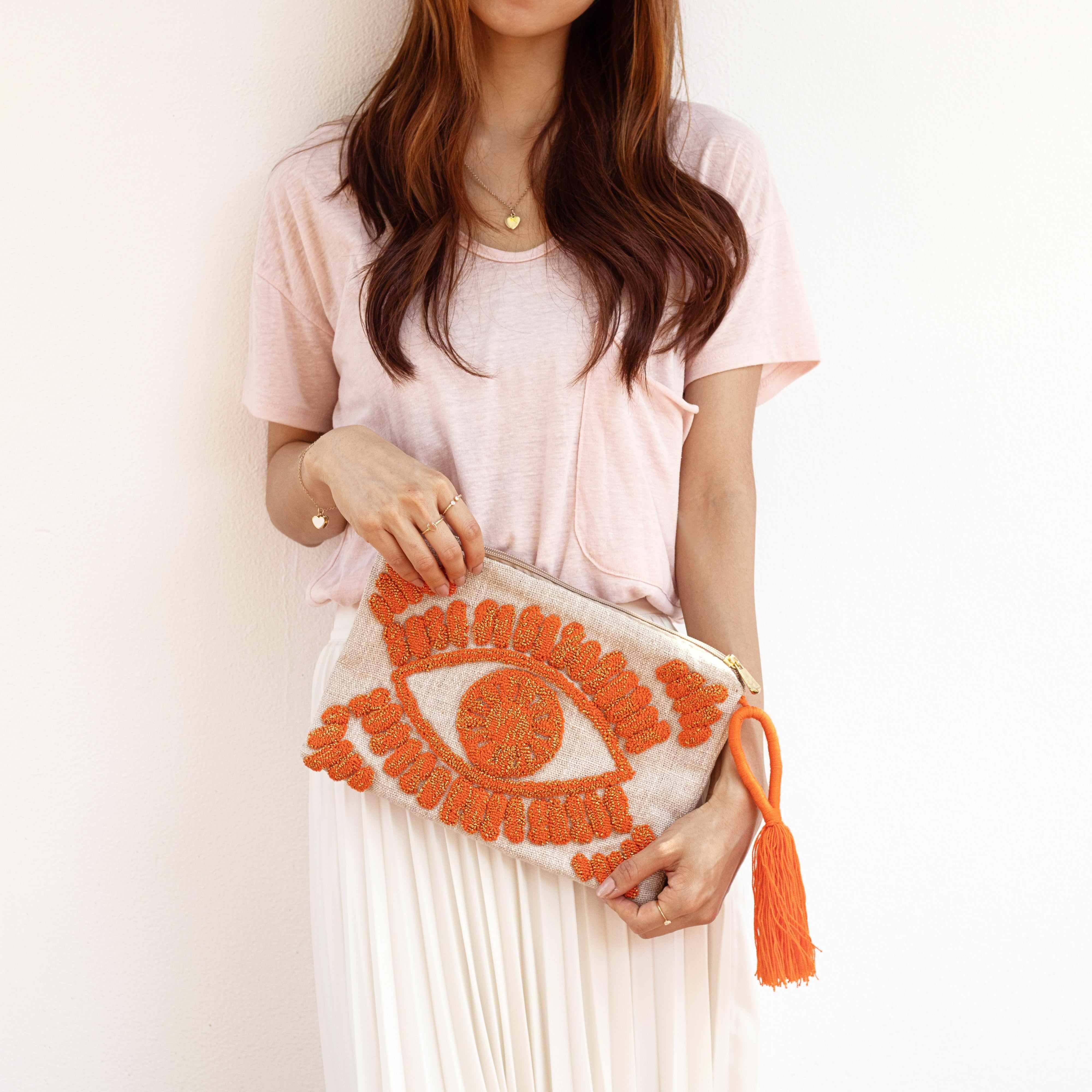 Clutch Bag Evil Eye Linen Clutch Bag - Jewellery | Mezi | MEZI