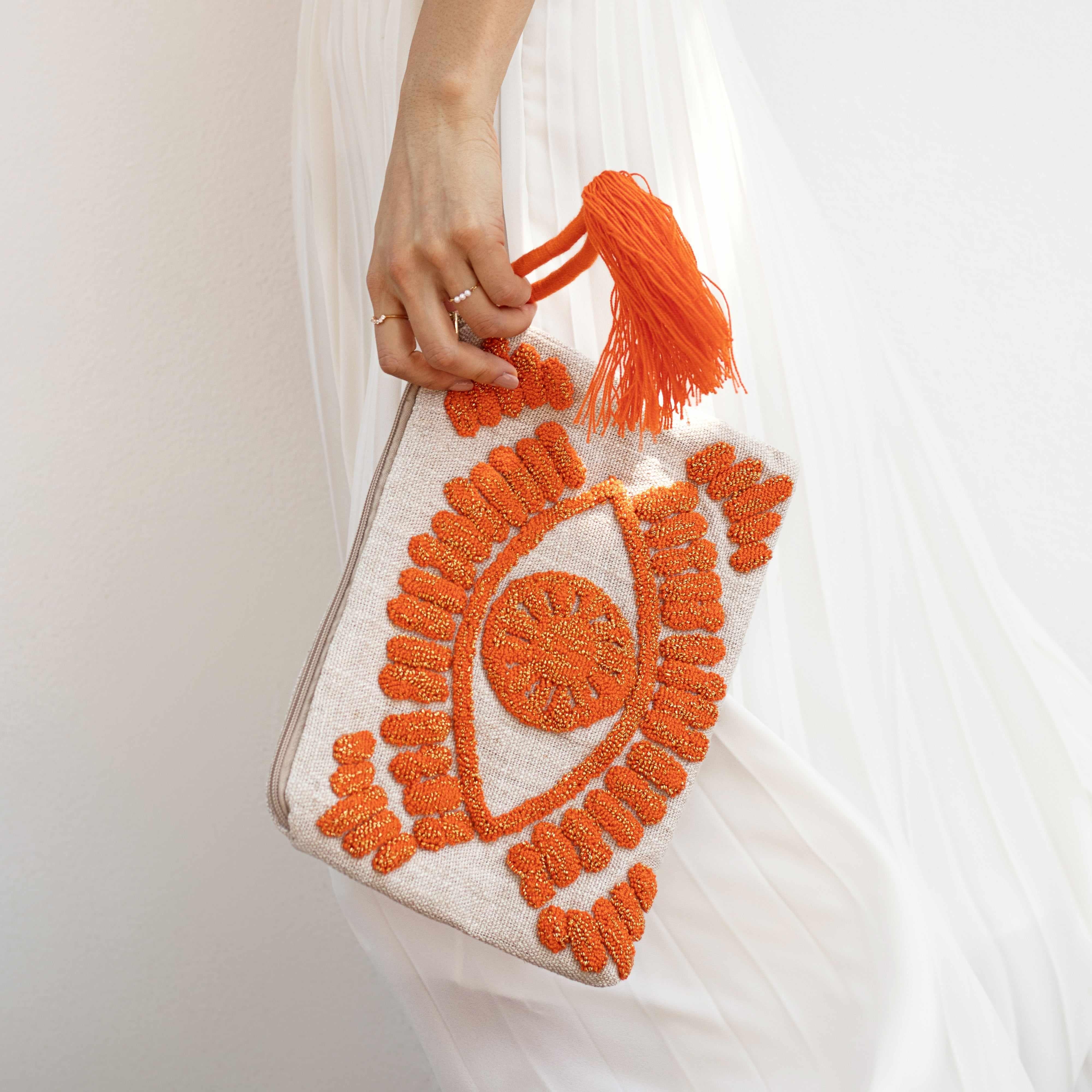 Clutch Bag Evil Eye Linen Clutch Bag - Jewellery | Mezi | MEZI