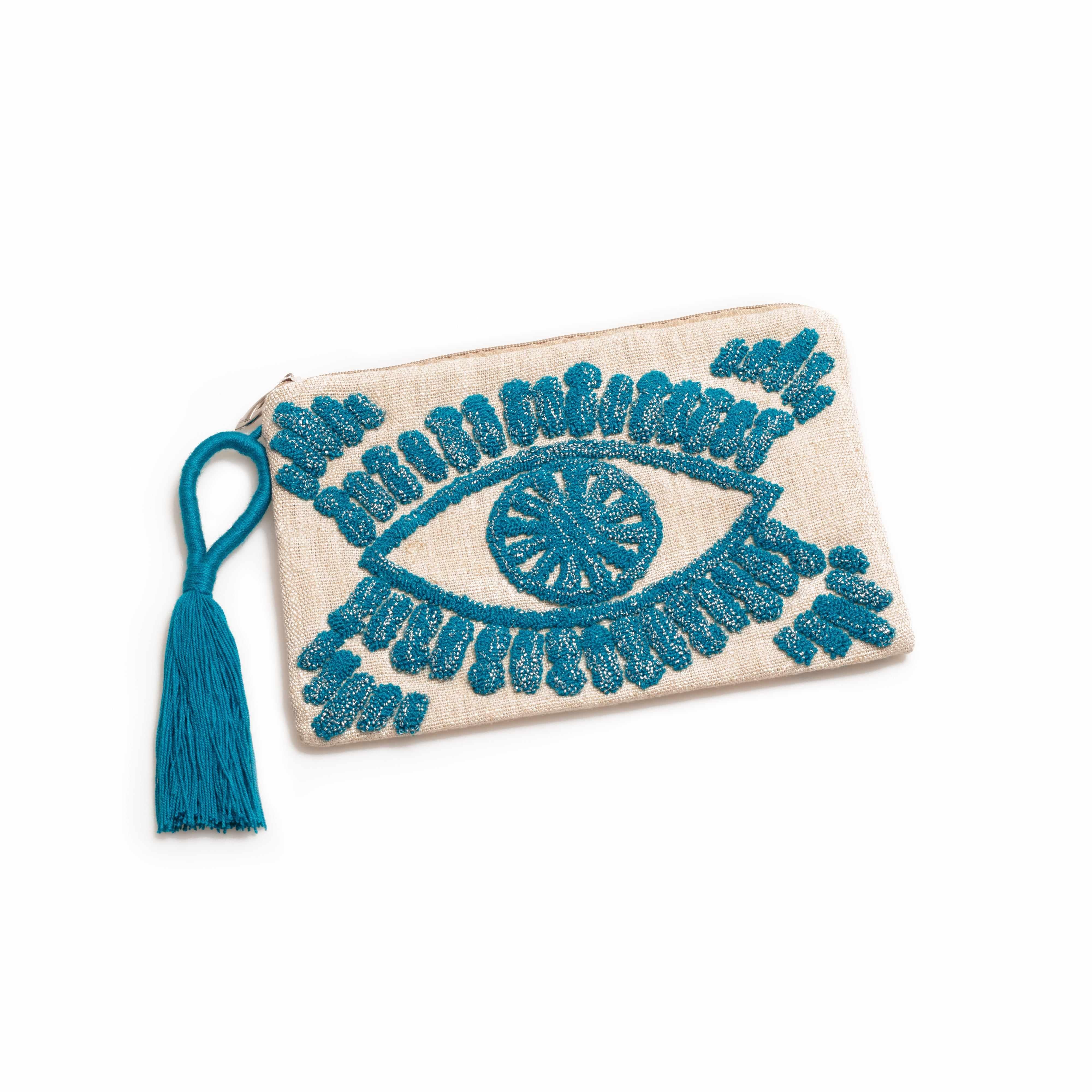 Clutch Bag Evil Eye Linen Clutch Bag - Jewellery | Mezi | MEZI