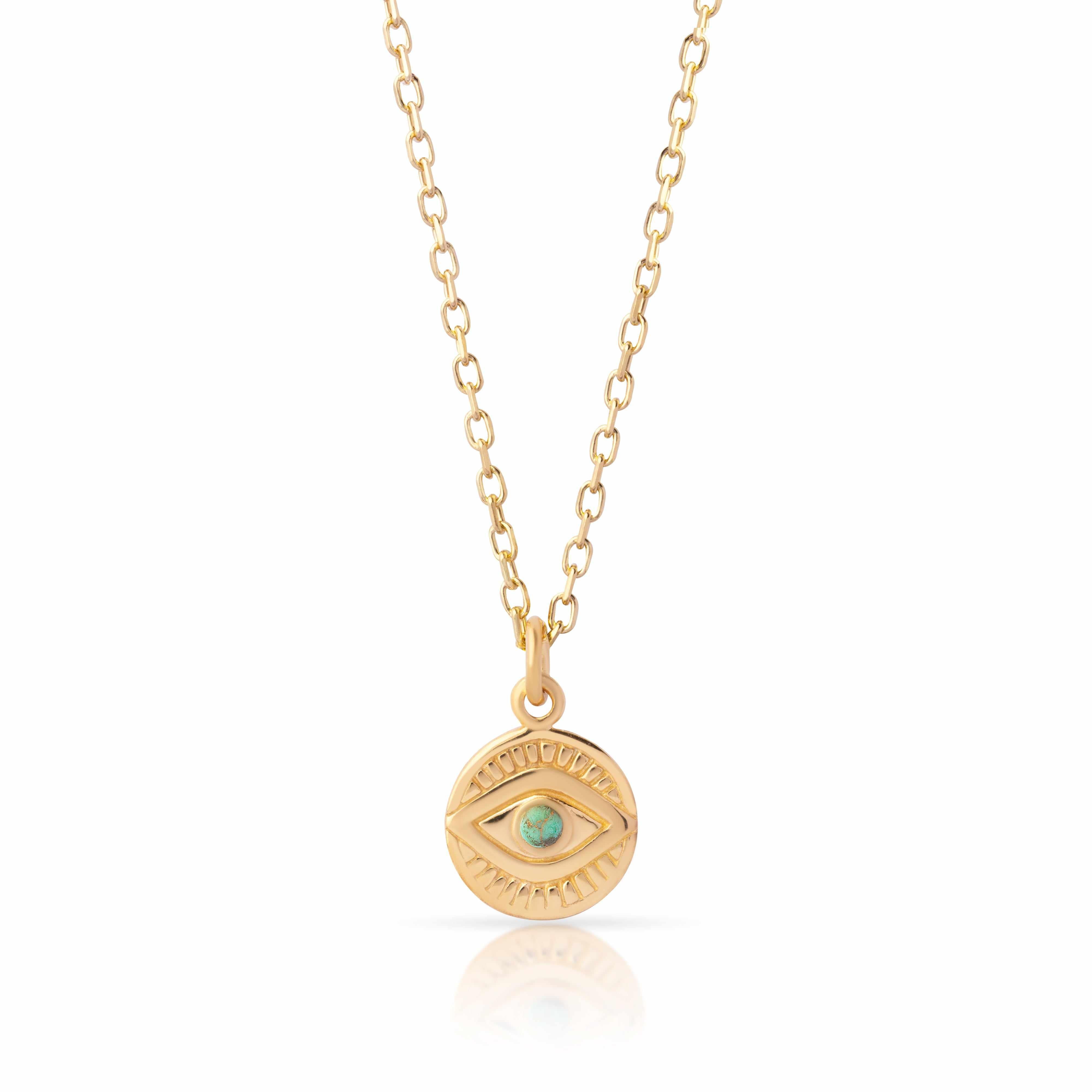 Kena Evil Eye Turquoise Disc Necklace – Gold Filled| MEZI | MEZI