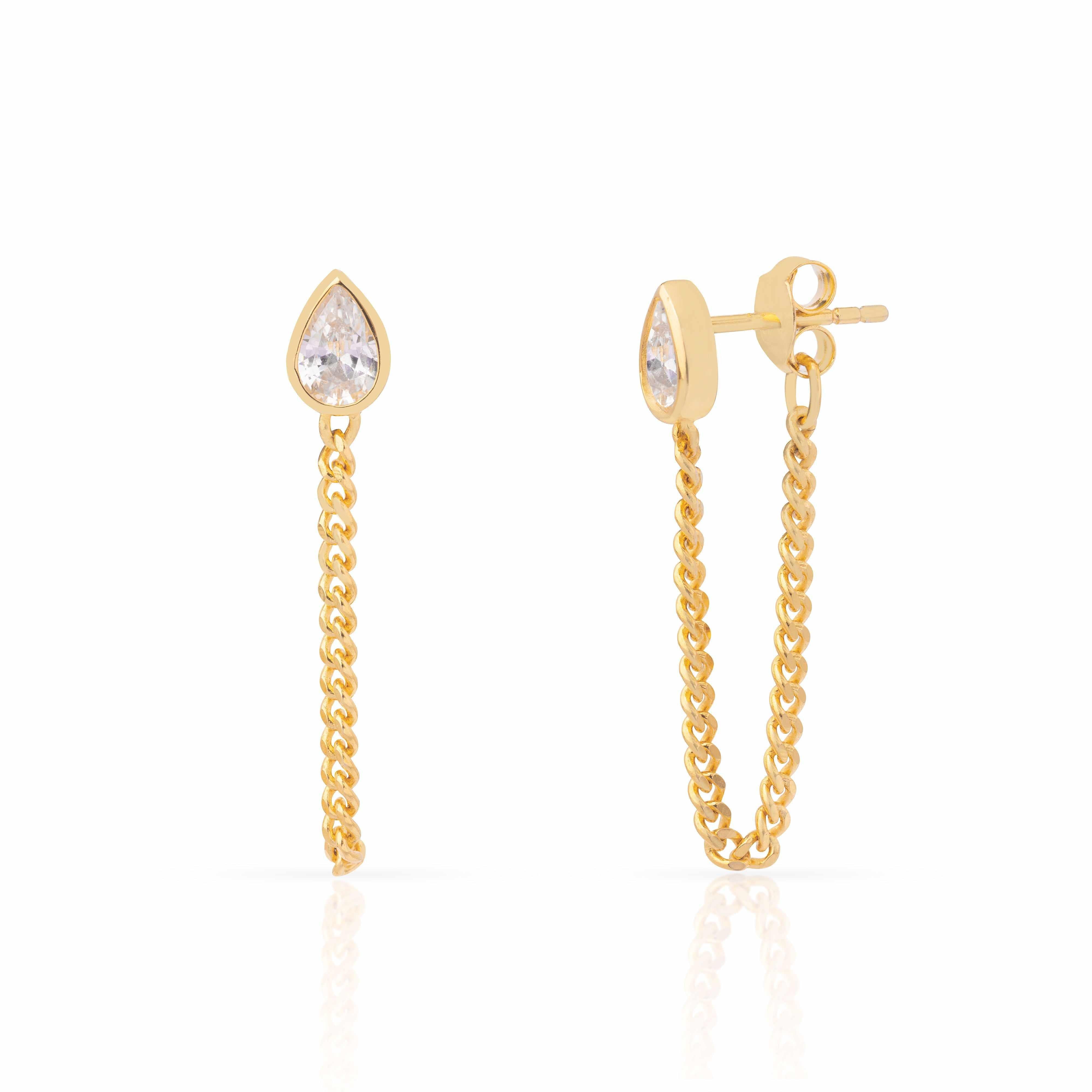 Tear Drop Chain Drop Earrings | MEZI