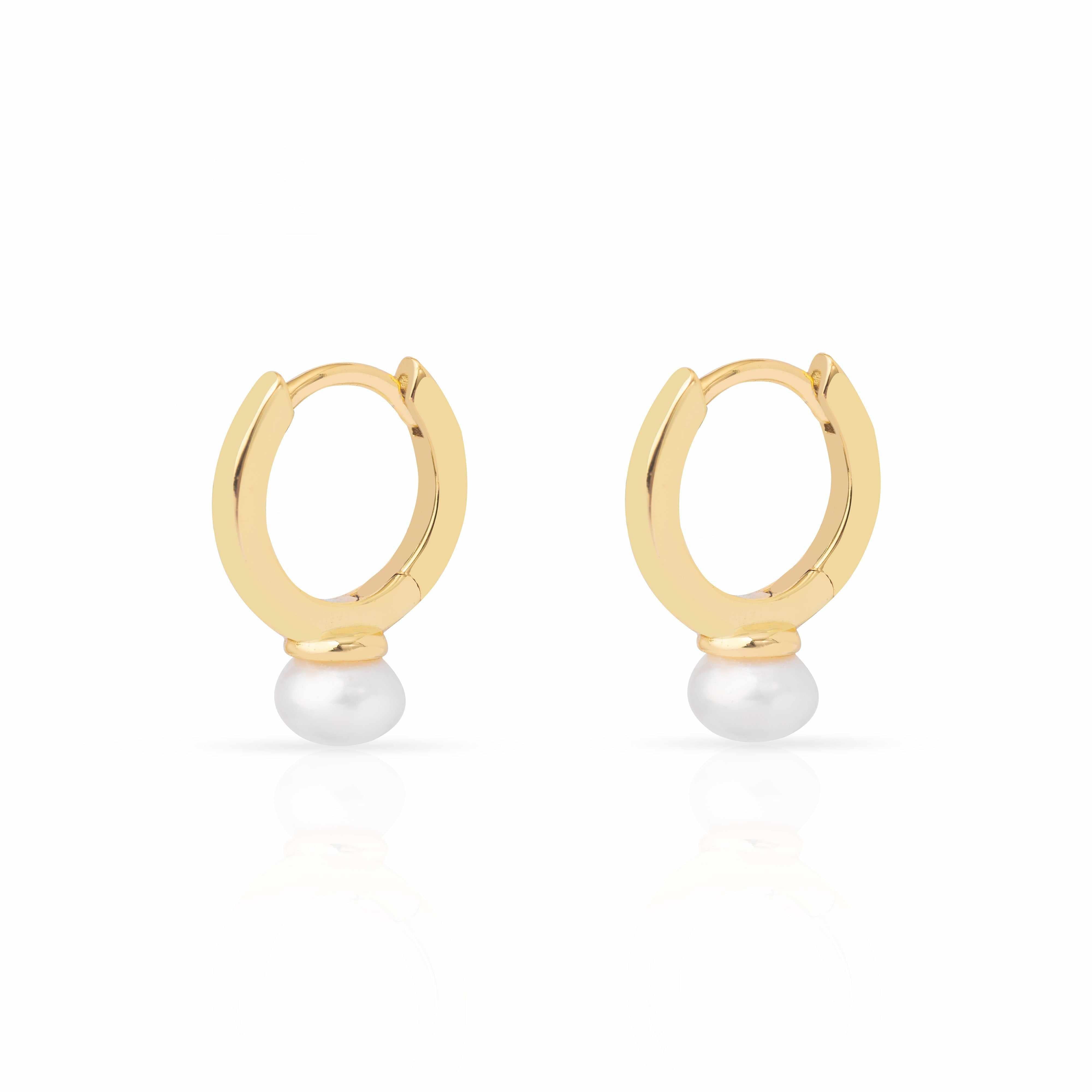 Kati Pearl Drop Hoop Huggie Drop Earrings  | MEZI