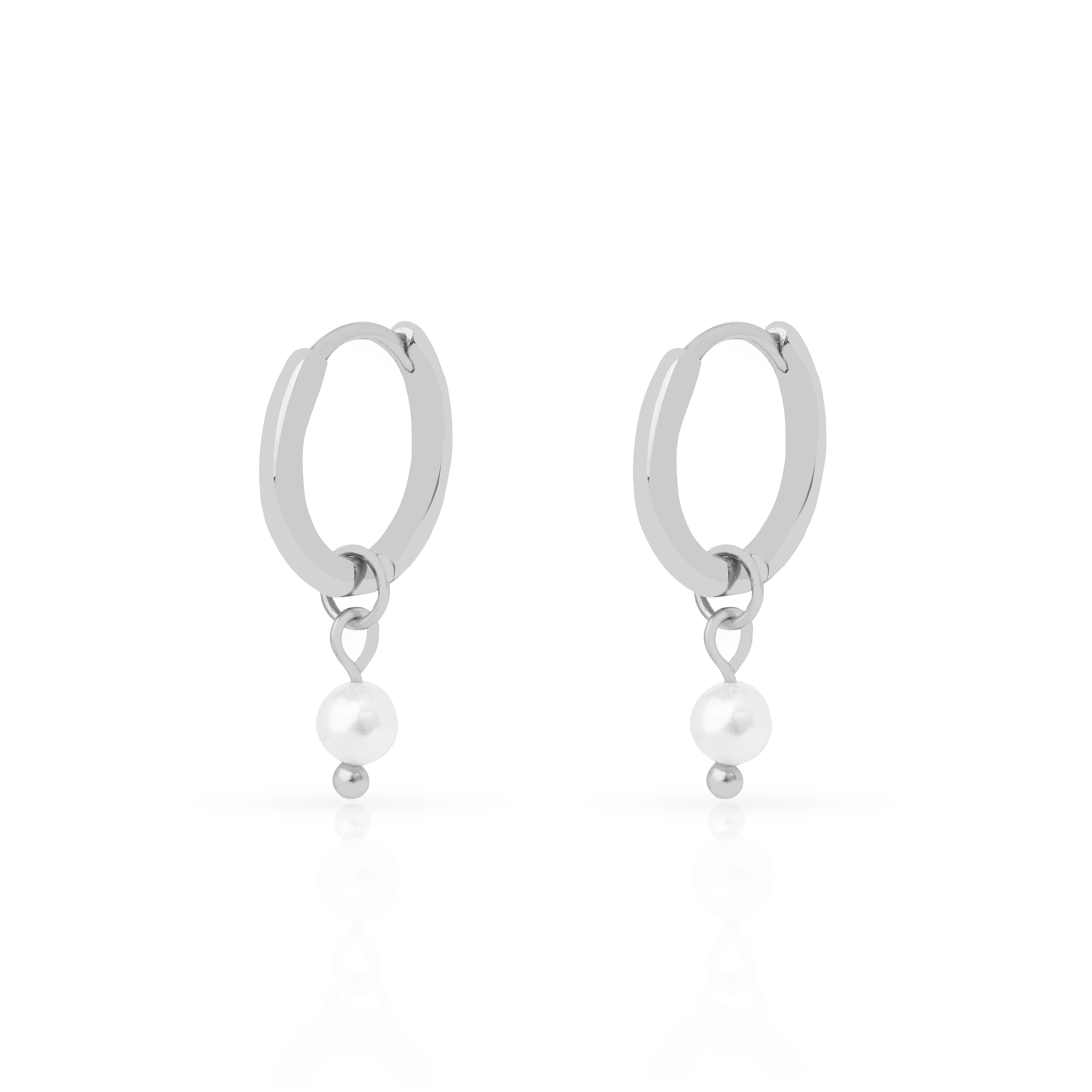 Orlina Hoop Freshwater Pearl charm Earrings | MEZI