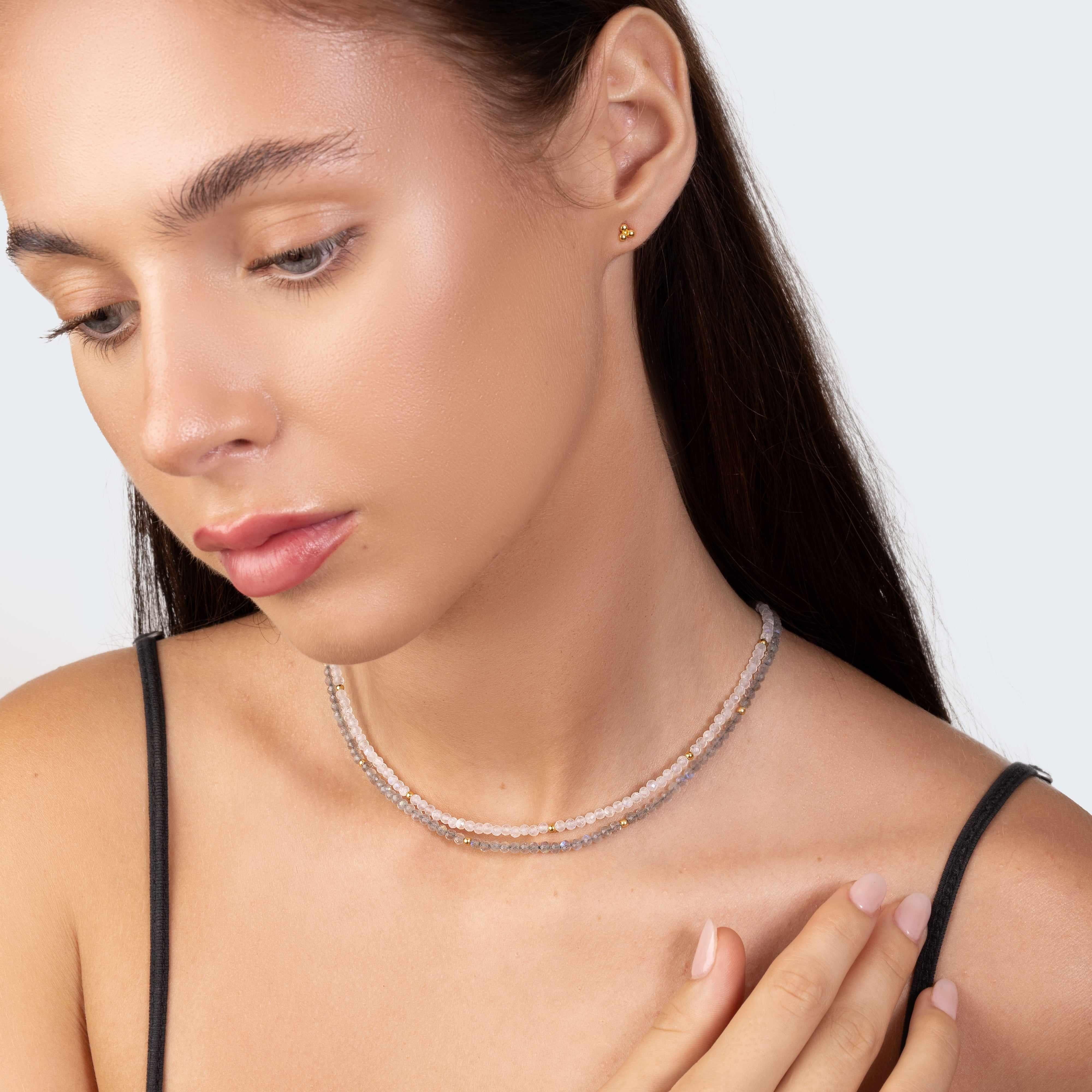 Gold Klara Natural Stone Beaded Necklace - Jewellery | Mezi | MEZI