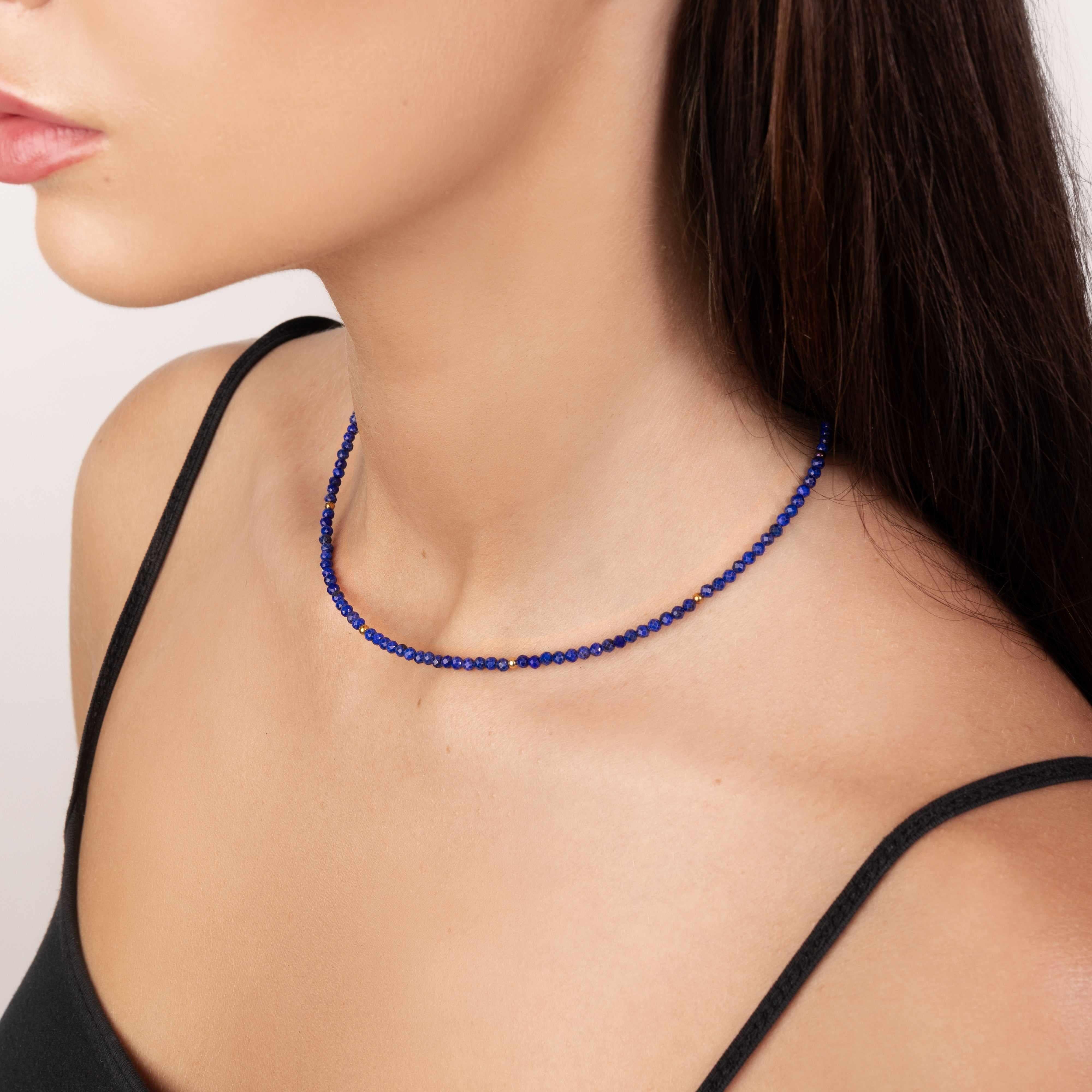 Gold Klara Natural Stone Beaded Necklace - Jewellery | Mezi | MEZI