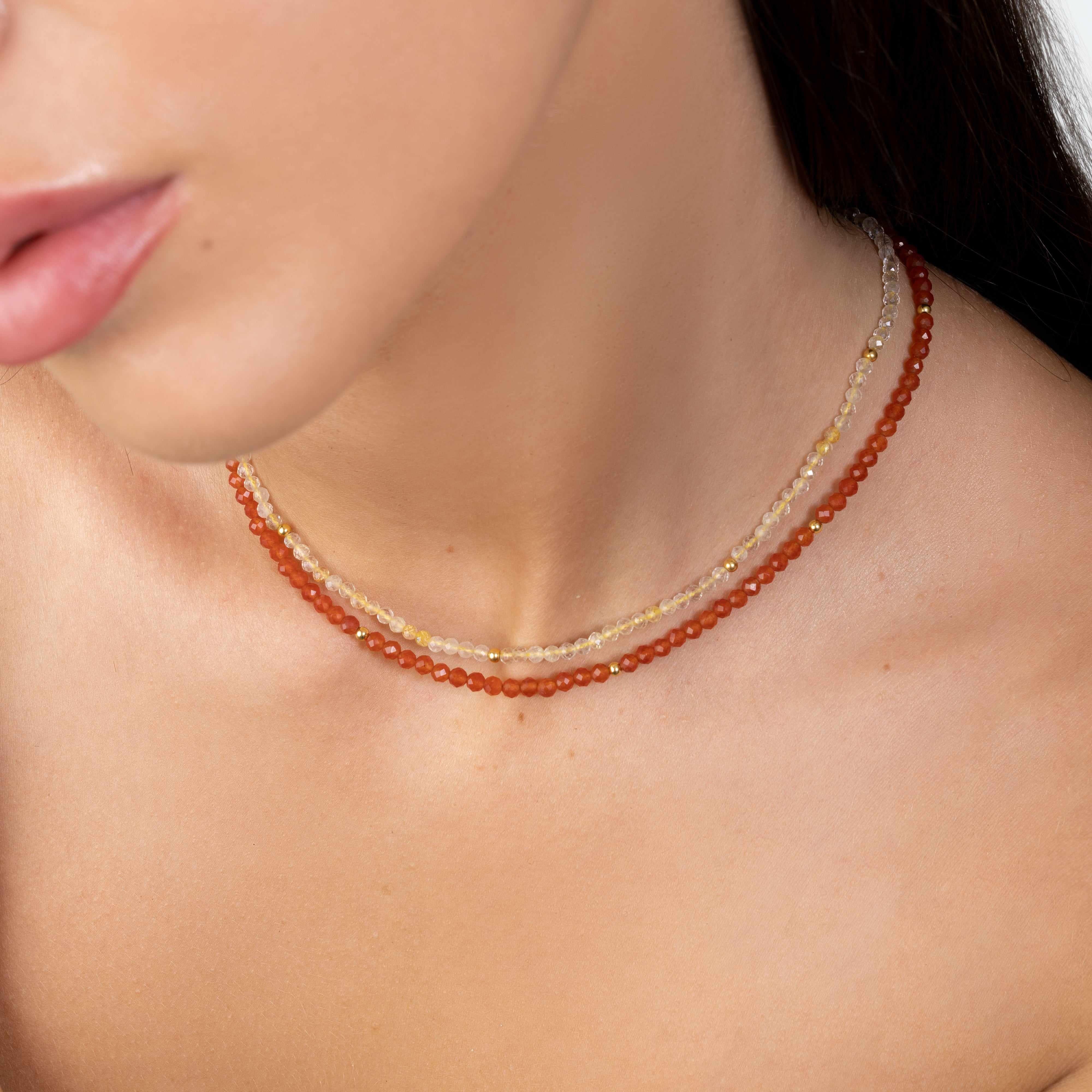 Gold Klara Natural Stone Beaded Necklace - Jewellery | Mezi | MEZI