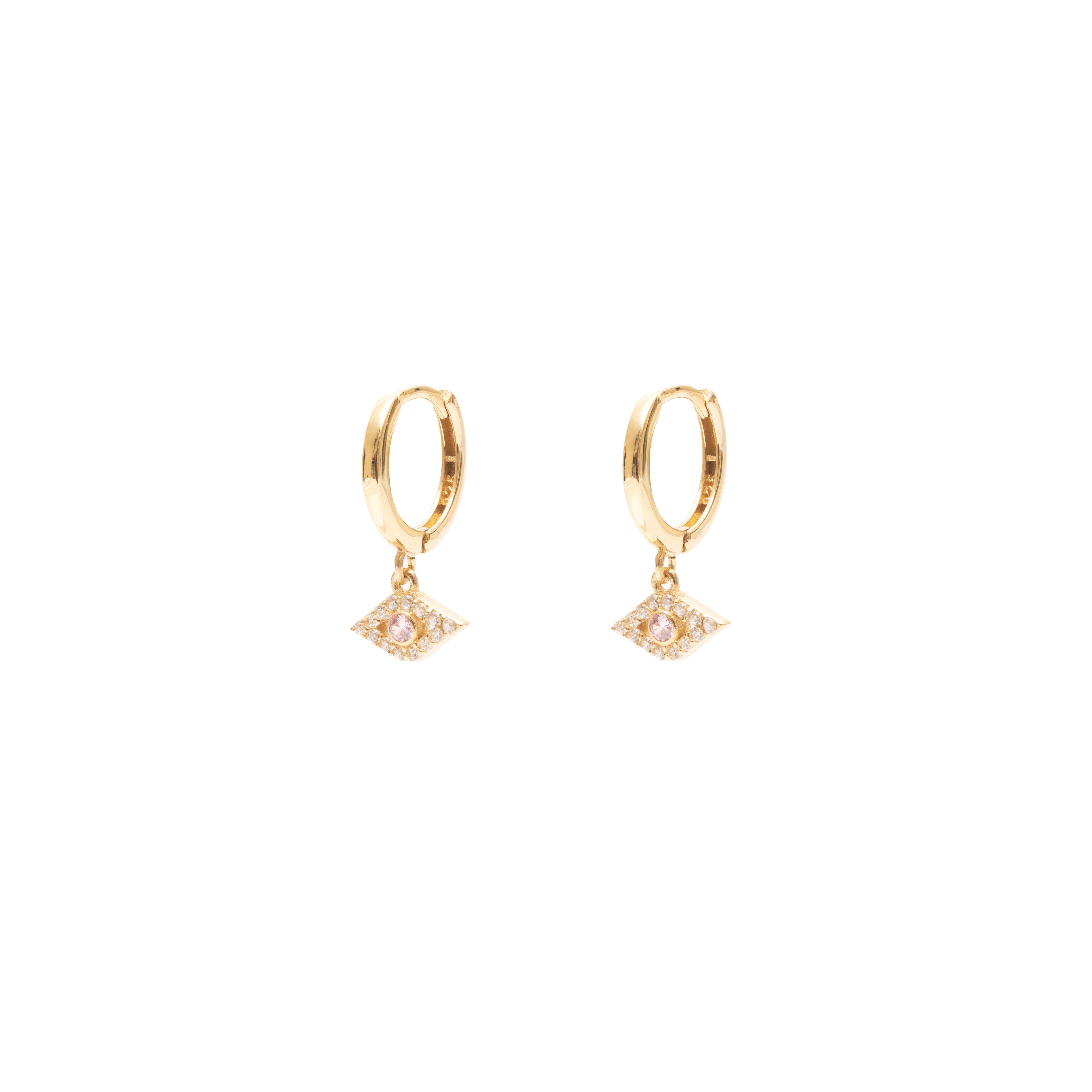 Sterling Silver Gold Plated Ladin Evil Eye Drop Huggies - Jewellery | Mezi | MEZI