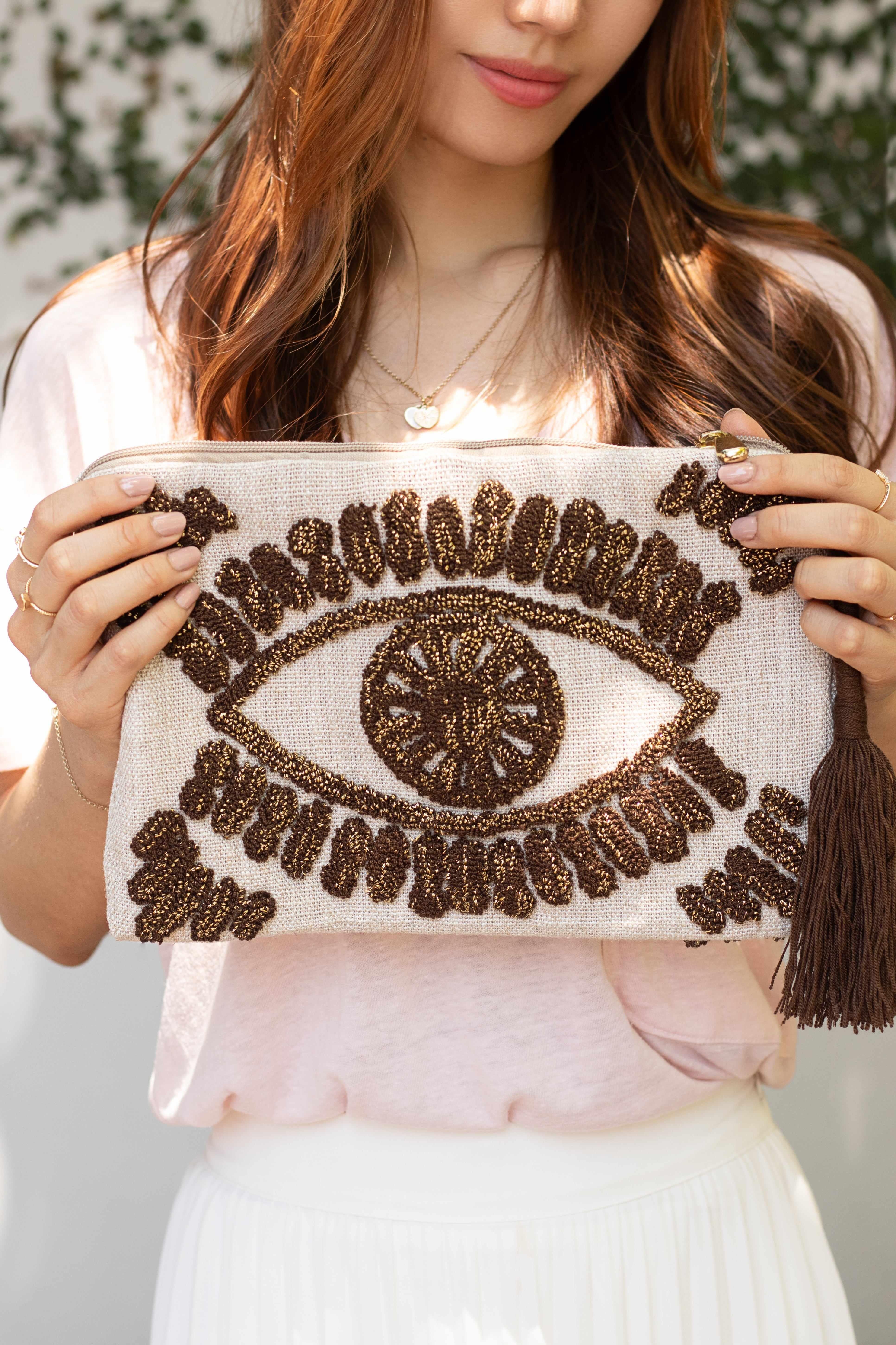 Clutch Bag Evil Eye Linen Clutch Bag - Jewellery | Mezi | MEZI